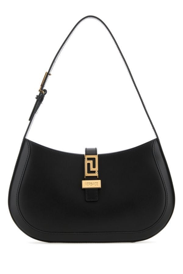 Versace Woman Black Leather Greca Goddess Shoulder Bag - 1