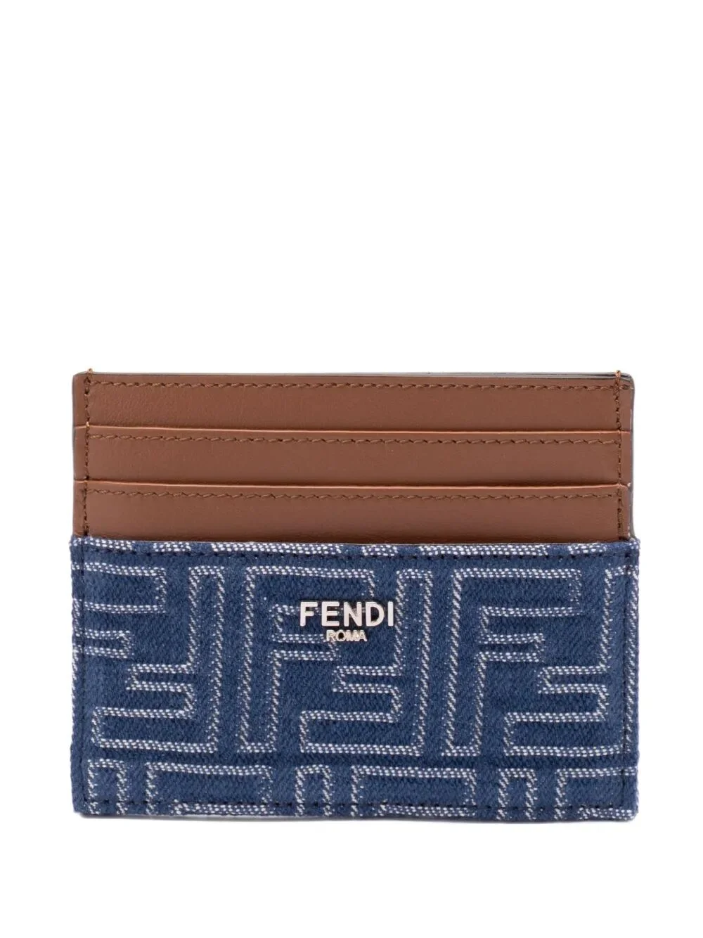 Fendi Men Leather And Denim-Effect Ff Jacquard Card Holder - 1