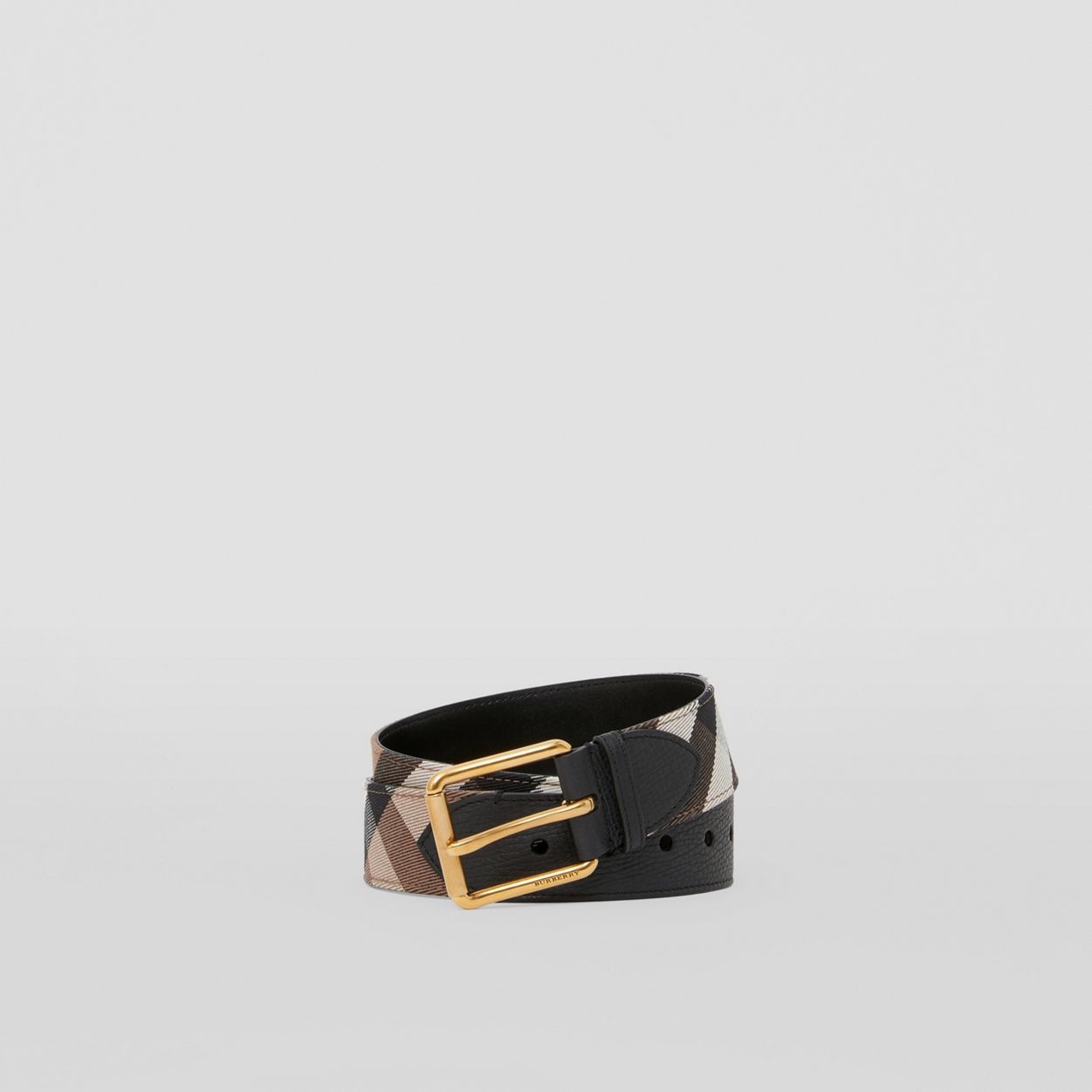 House Check Cotton and Grainy Leather Belt - 1