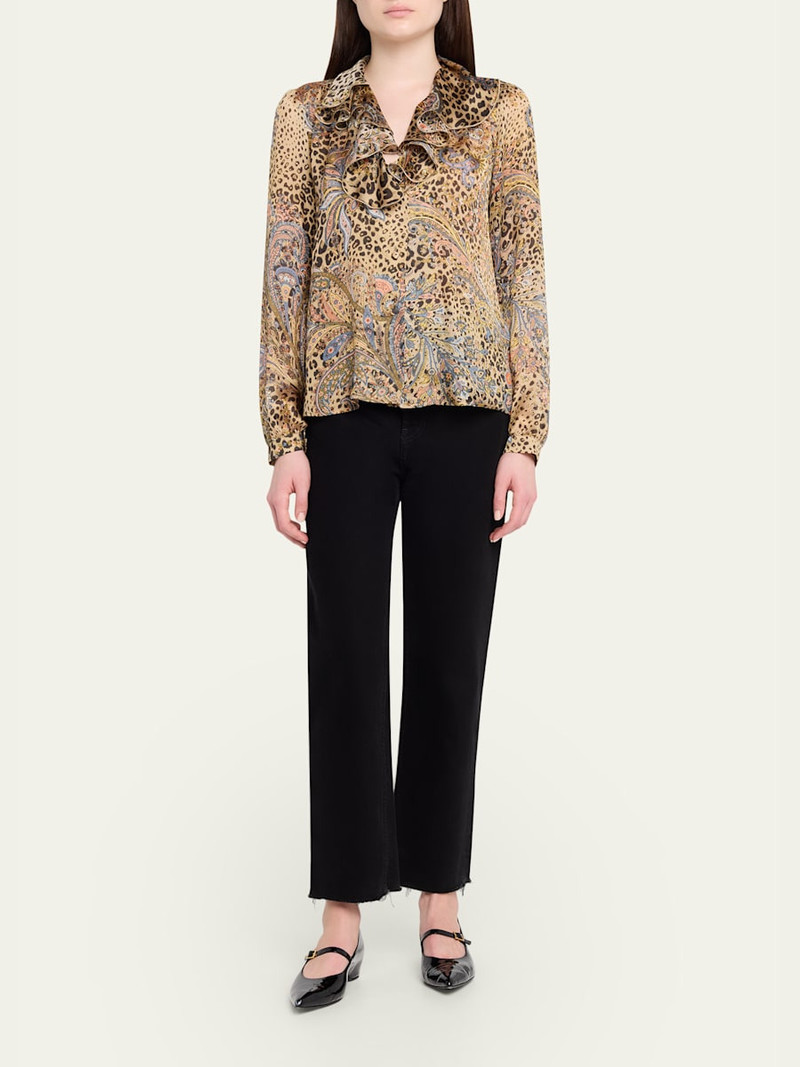 Etro Leopard Paisley-Print Silk Ruffle Blouse outlook