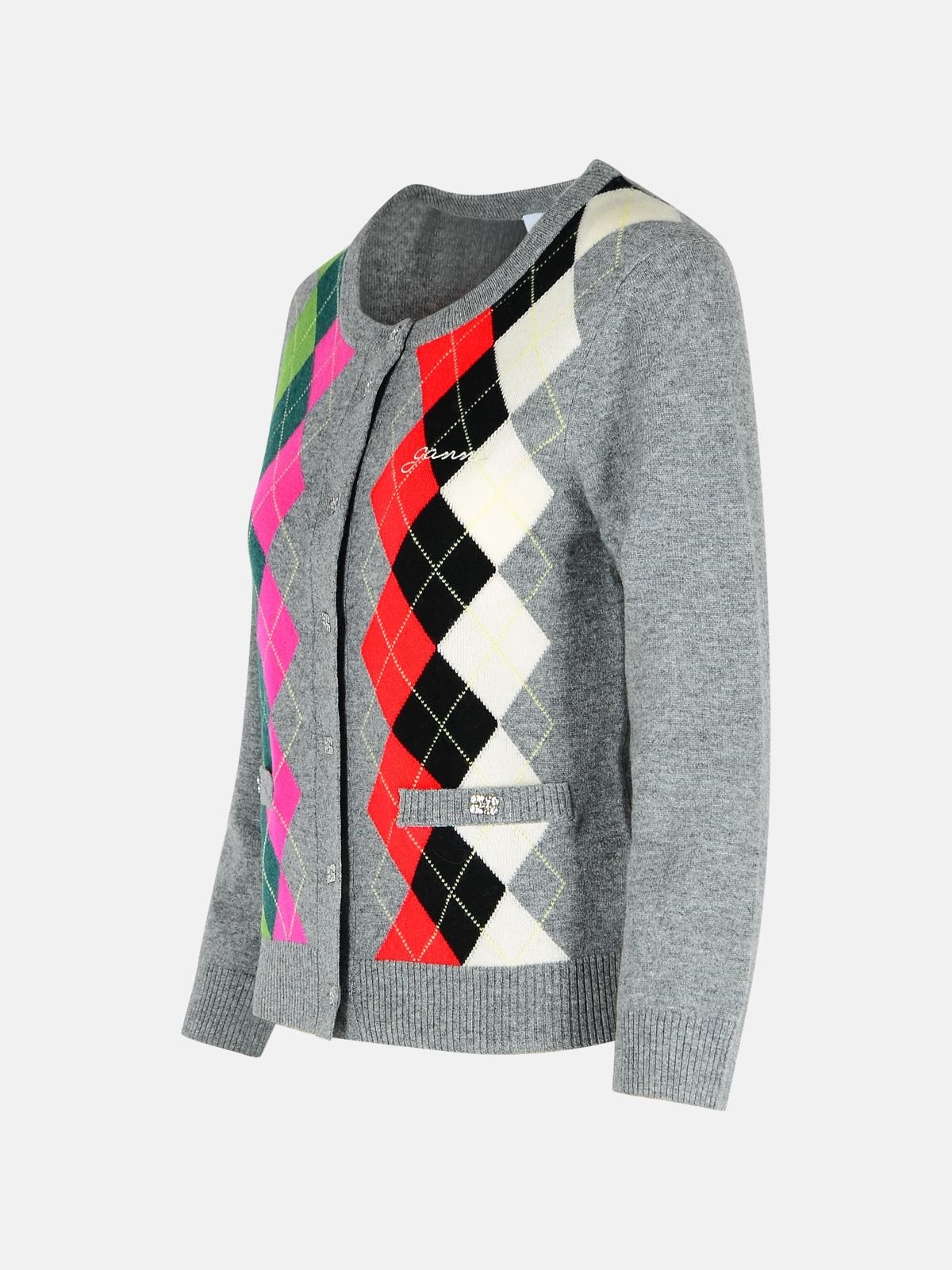 GREY CHECKED CASHMERE BLEND CARDIGAN - 2