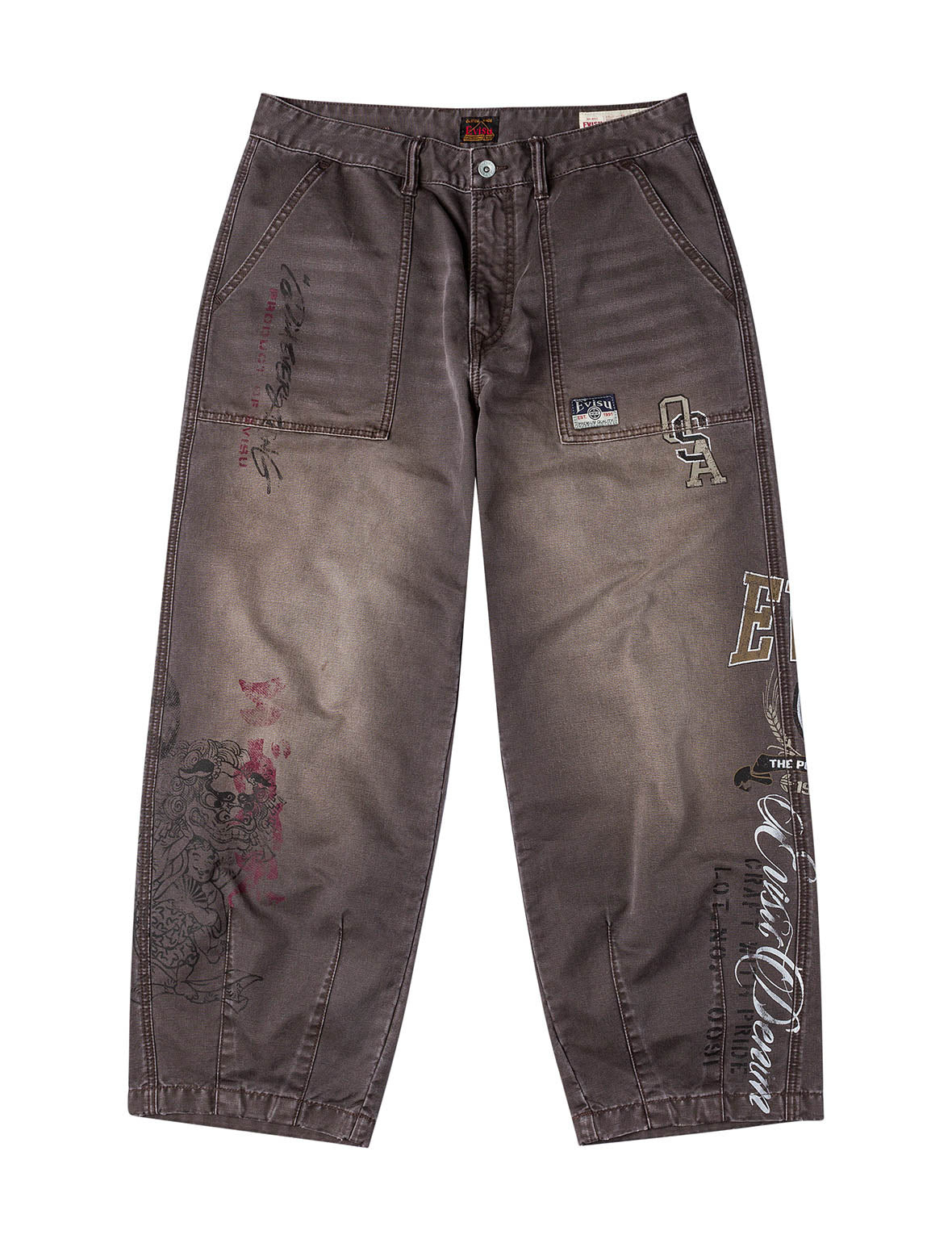 Multi Logos Print Balloon Fit Washed Woven Pants - 2