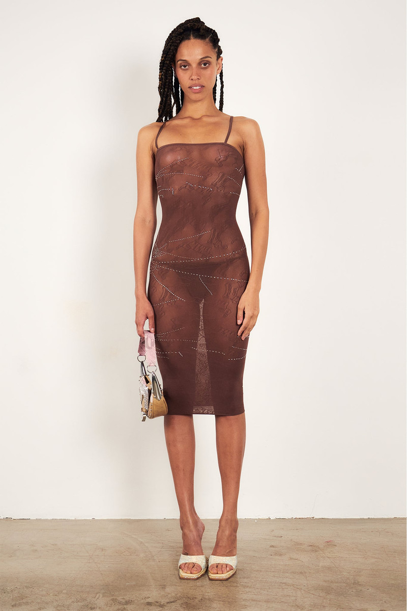 POSTER GIRL VANDERBECK DRESS RHINESTONE IN OLD MONEY BROWN outlook