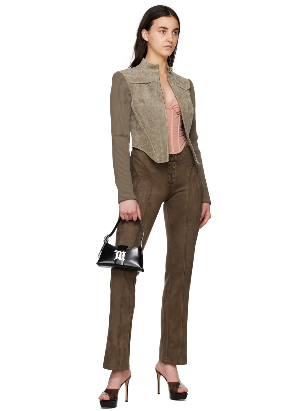 Taupe Cracked Leather Jacket - 4