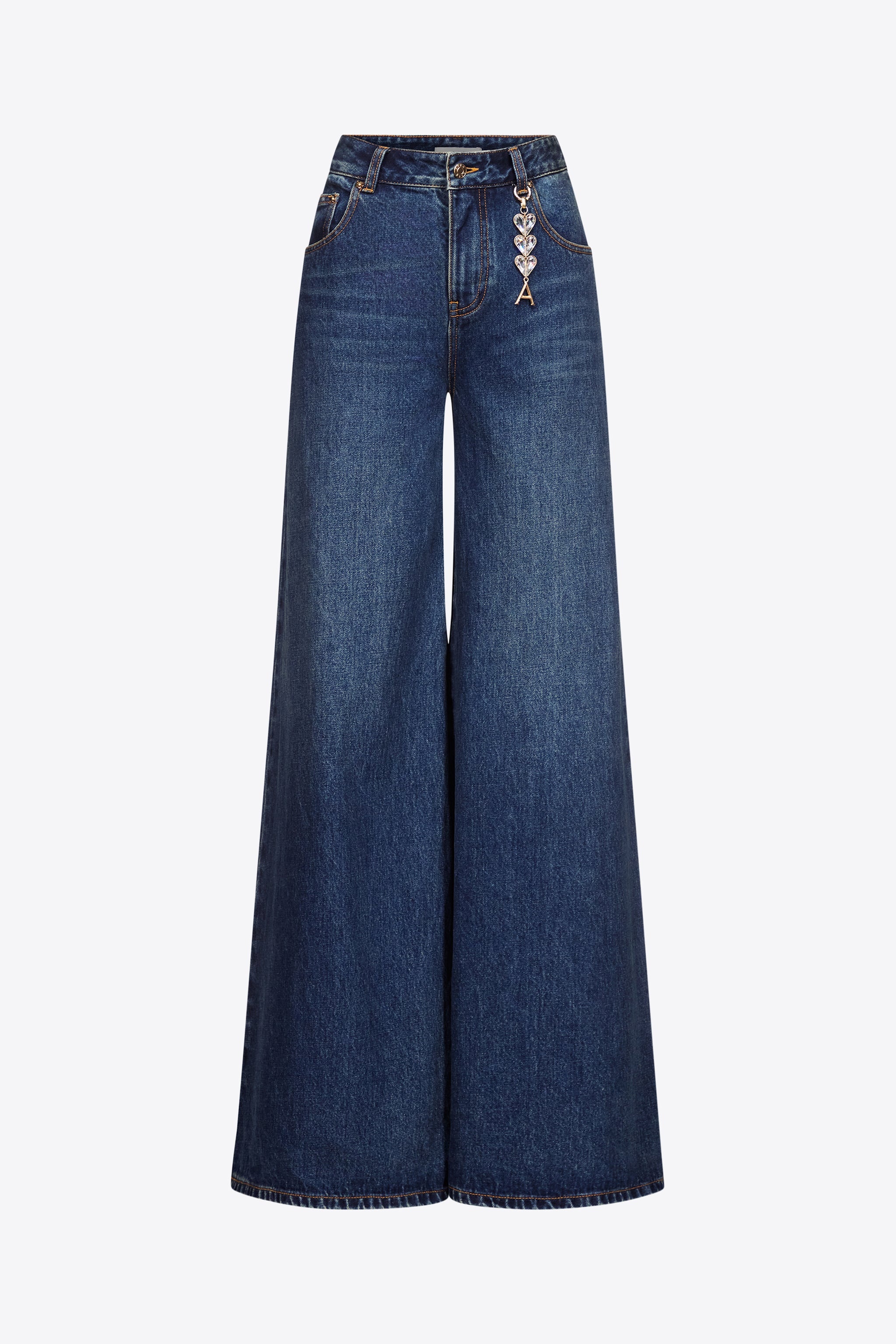 CRYSTAL HEART CHARM WIDE LEG JEAN - 1