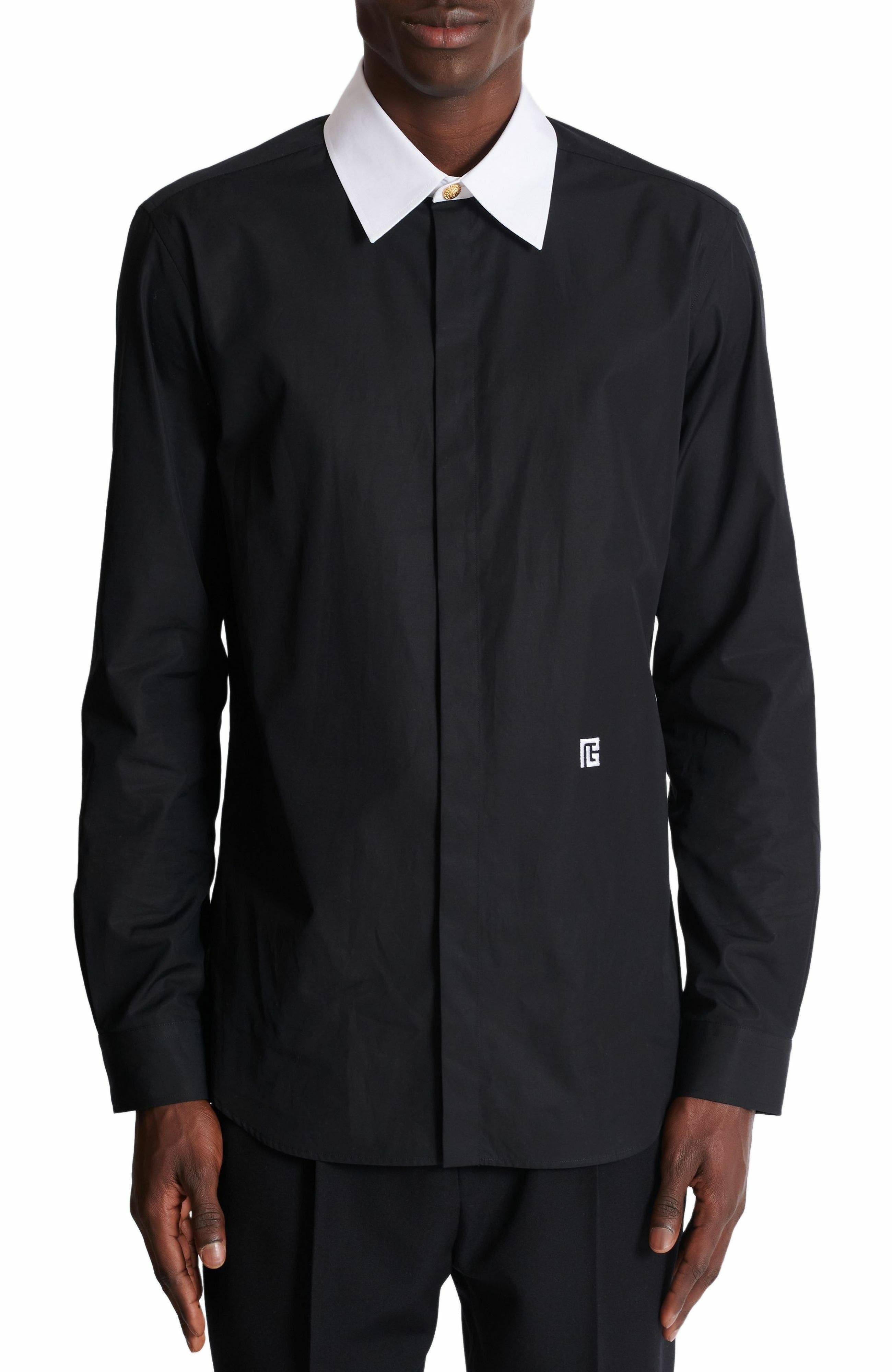 Balmain PB two-tone poplin shirt in Black at Nordstrom - 8