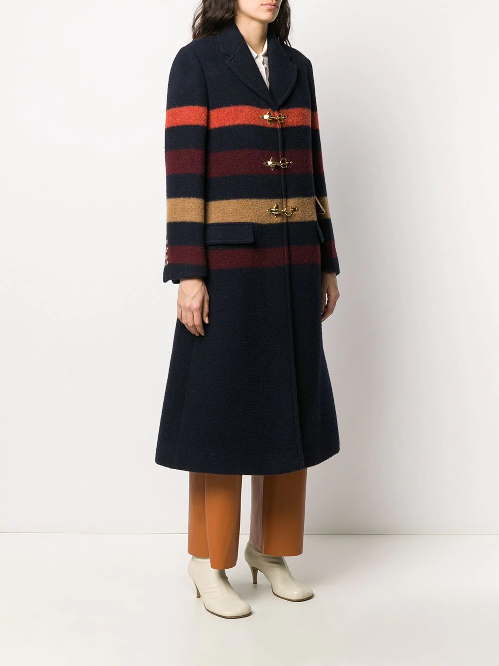 stripe-detail buckle coat - 3