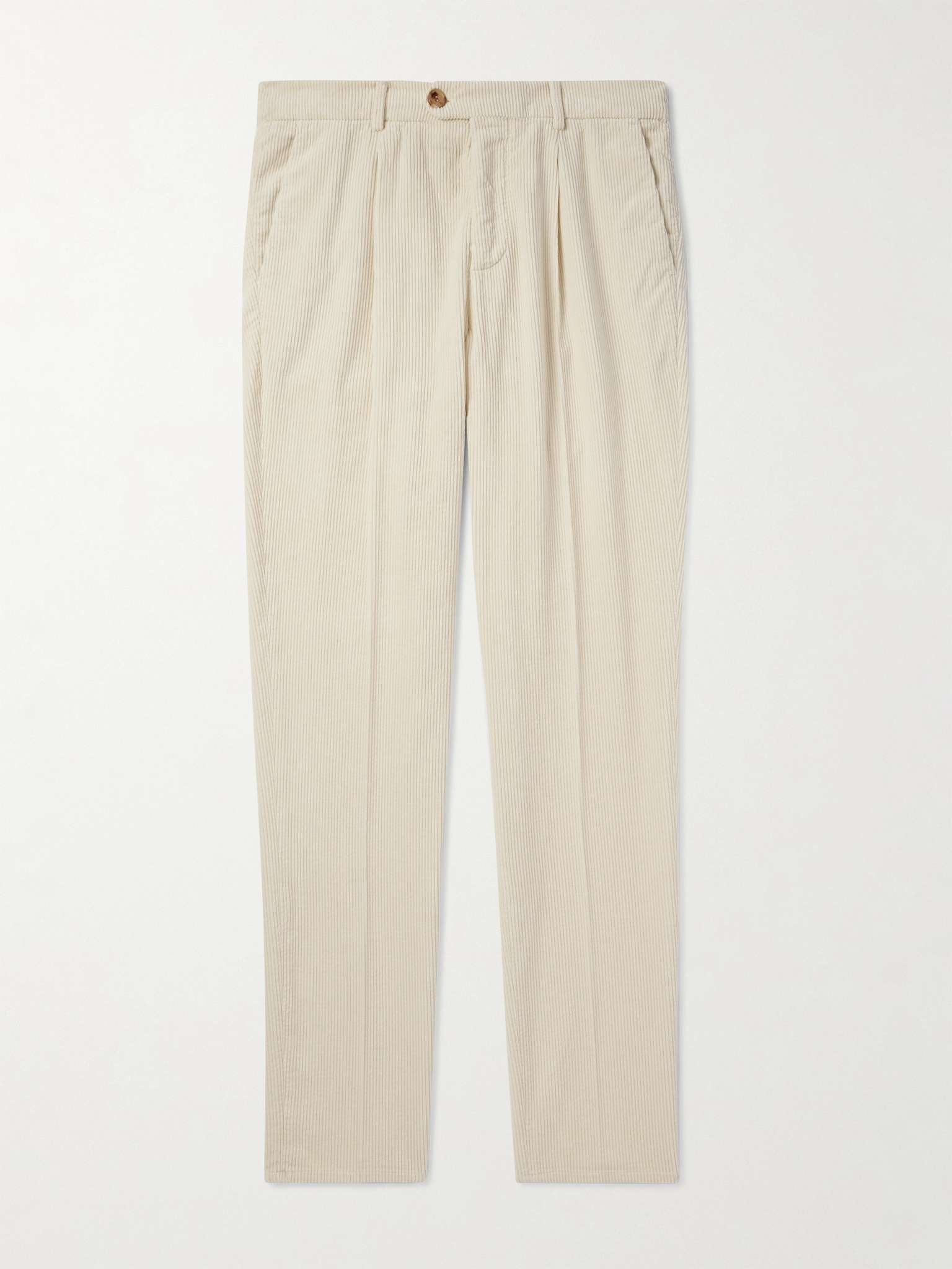 Straight-Leg Pleated Cotton-Corduroy Trousers - 1