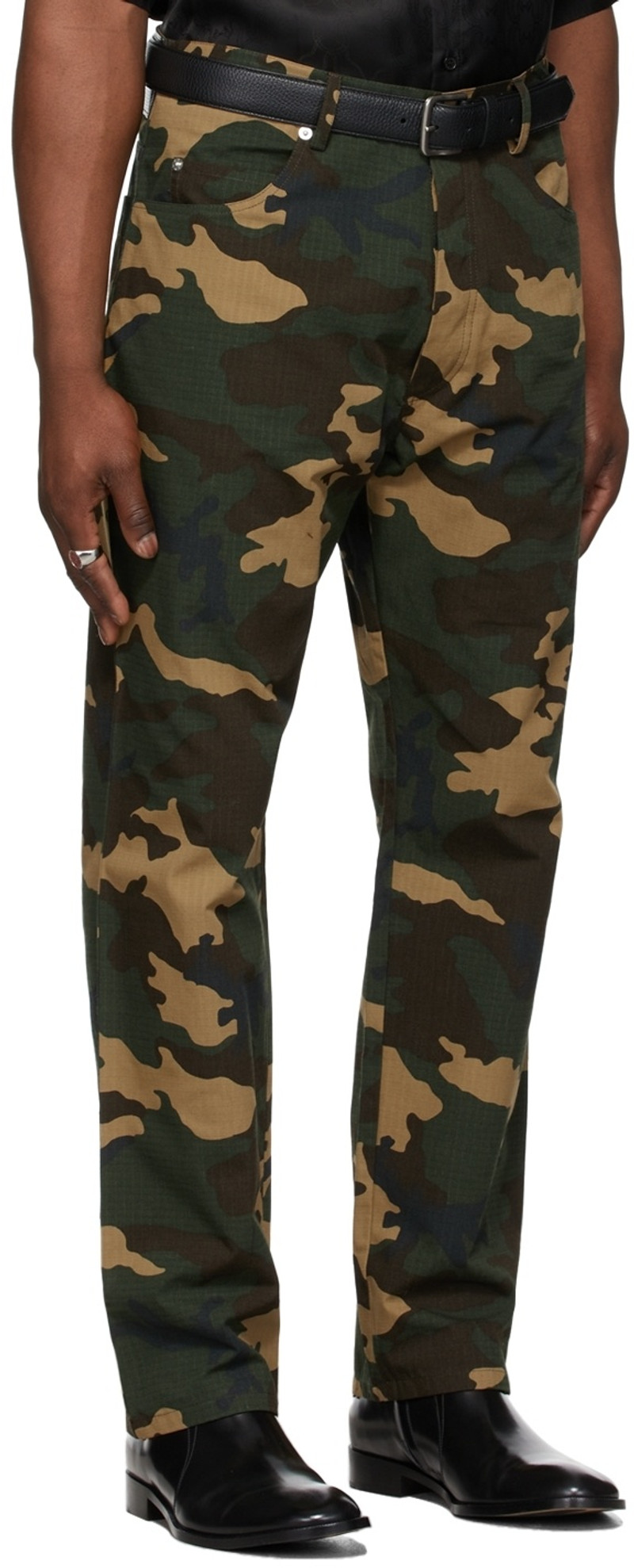 LU'U DAN SSENSE Exclusive Green Camo Straight-Leg Jeans outlook