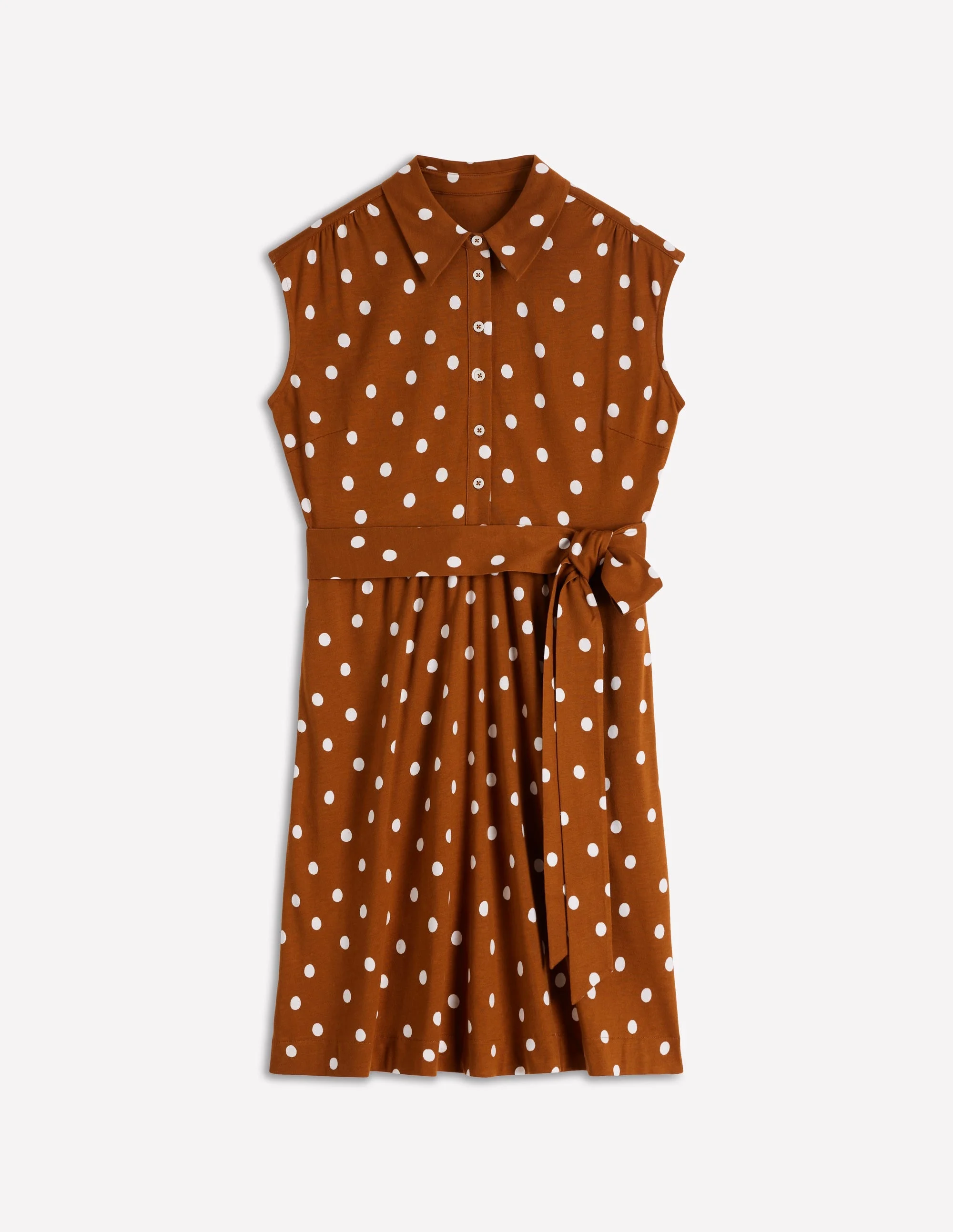 Honor Short Jersey Shirt Dress-Cognac, Painted Dot Spaced - 1