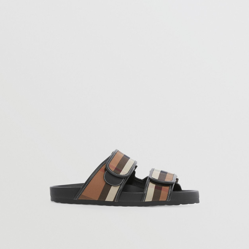 Check Cotton and Leather Sandals 1
