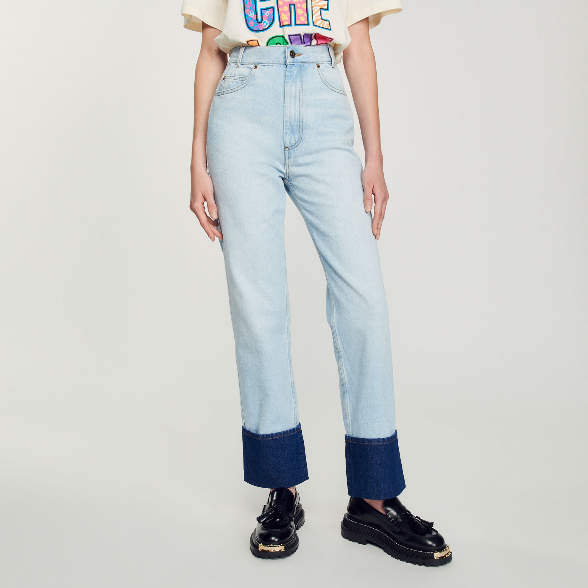 Faded jeans with contrasting cuffs - 2
