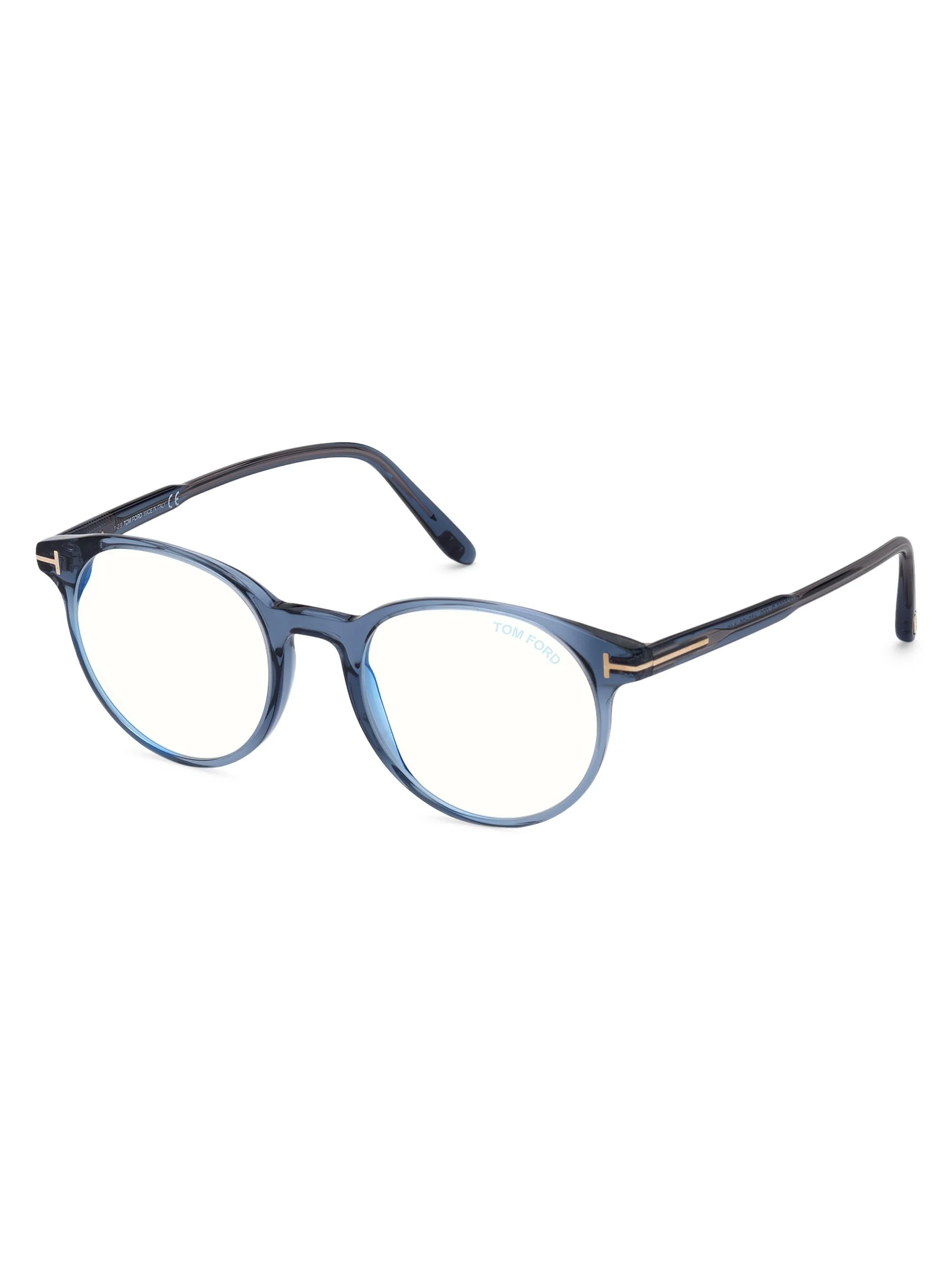 Men's 47MM Round Blue Block Optical Glasses - Shiny Tran - 1