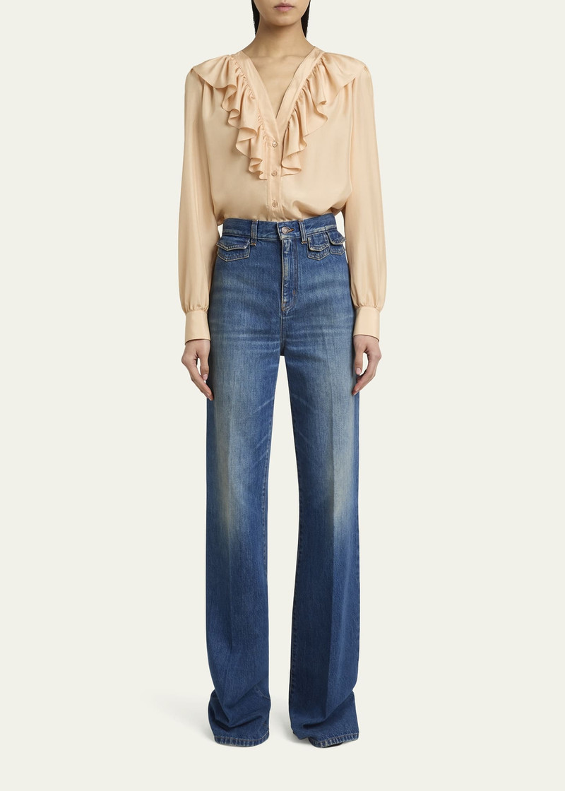 Chloé High-Waisted Flared Jeans with Flap Pockets outlook