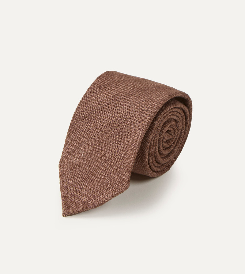 Drake's Brown Tussah Hand Rolled Silk Tie outlook