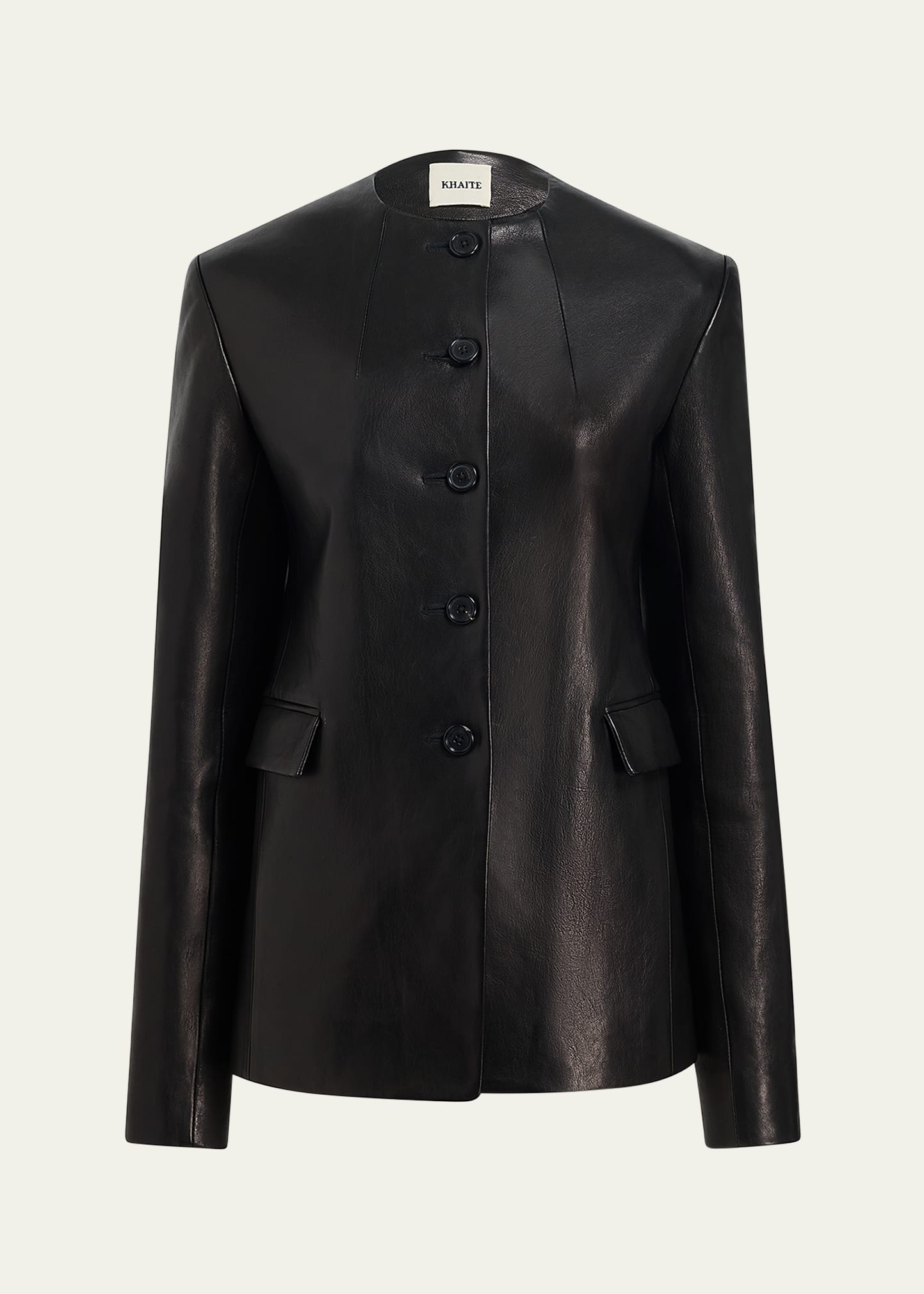 Jameson Single-Breasted Leather Collarless Jacket - 1
