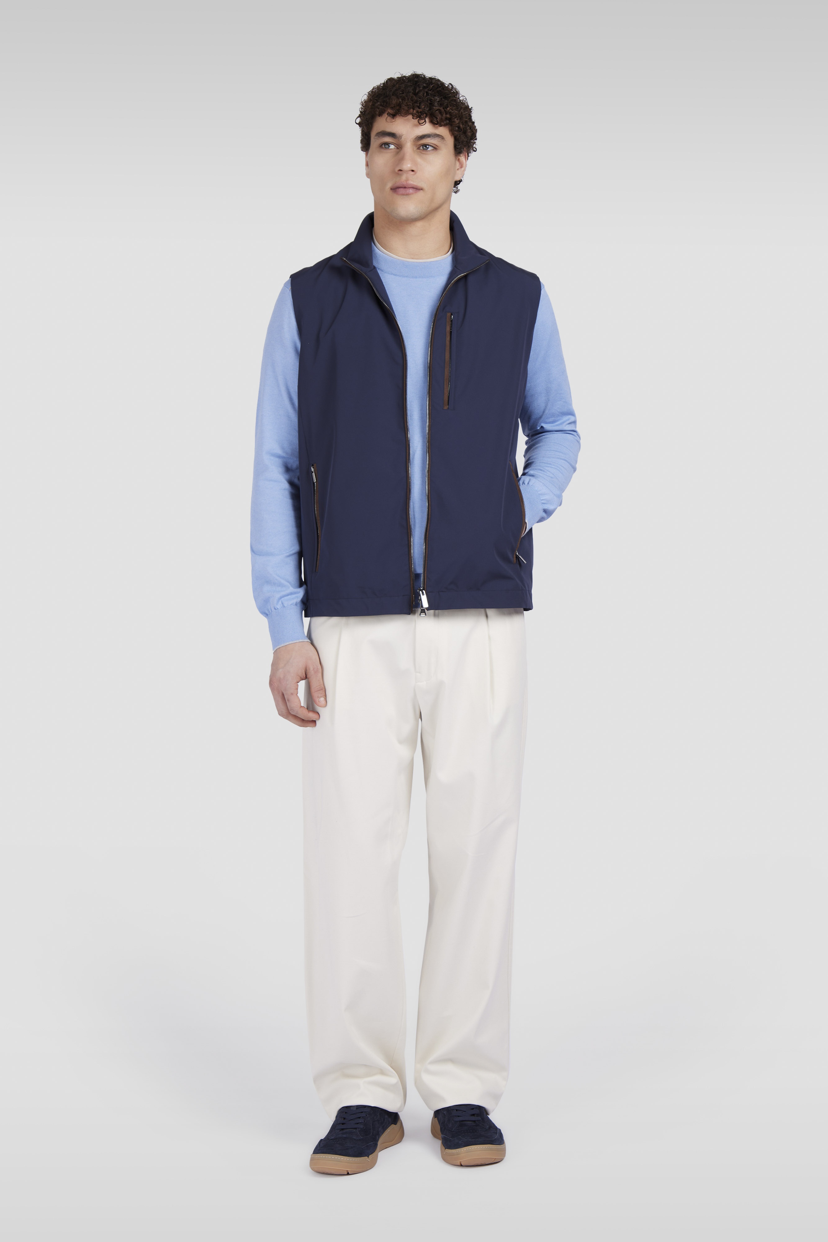 CREW NECK SWEATER IN COTTON AND CASHMERE WITH LEATHER TRIMS - 2