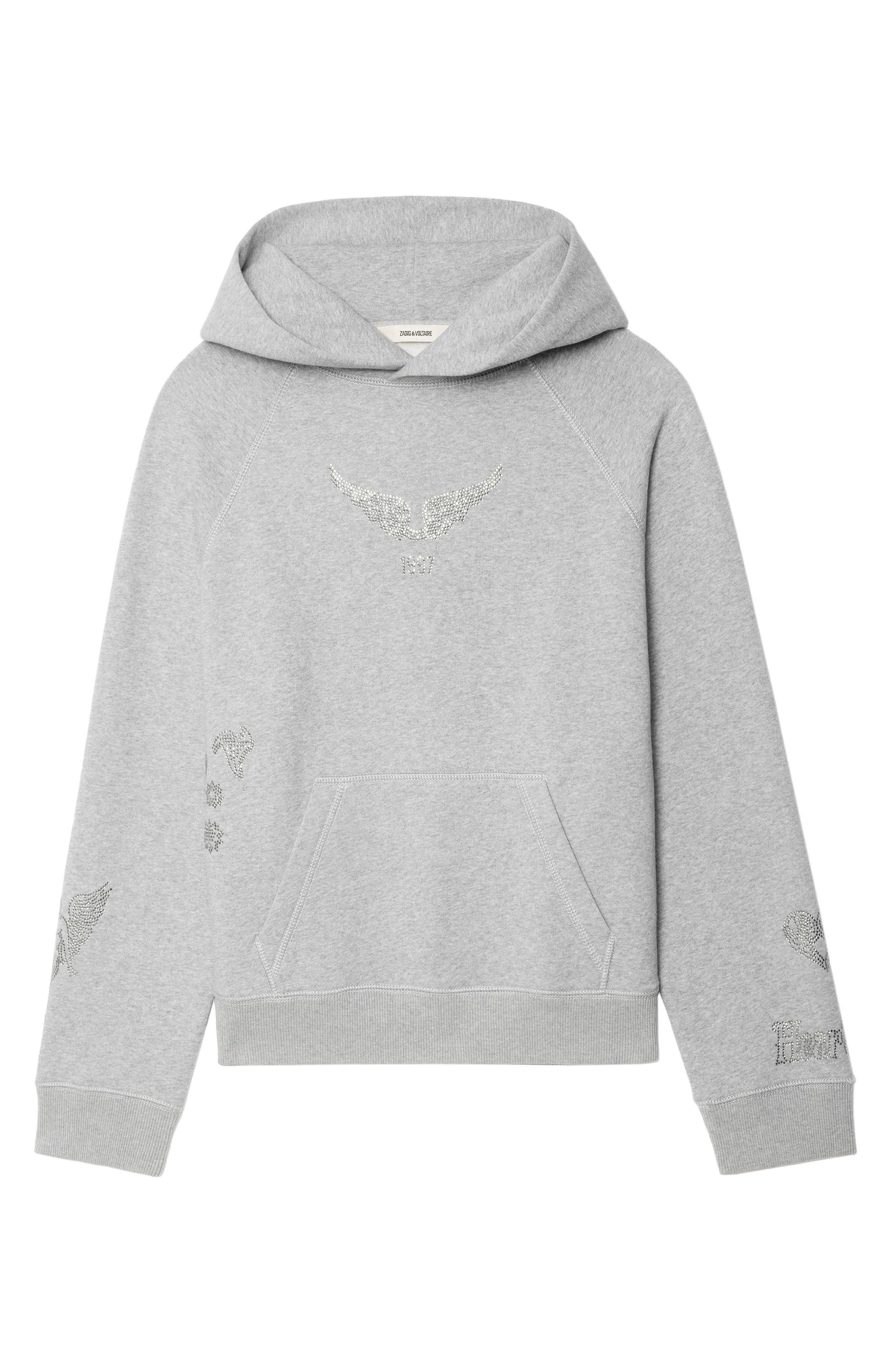 Zadig & Voltaire Georgy Multicusto Strass Cotton Hoodie in Gris Chine at Nordstrom - 5