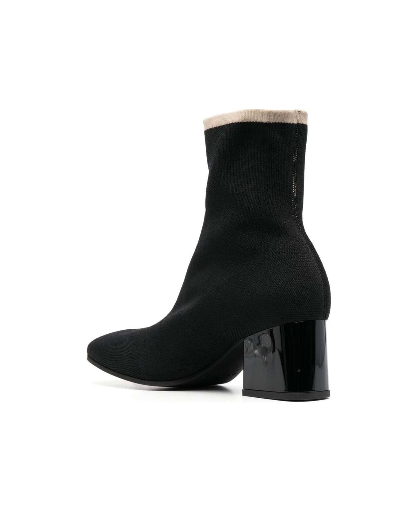 Black Ankle Boot In Leather With Medium And Wide Heel Ecru-colored Details - 3