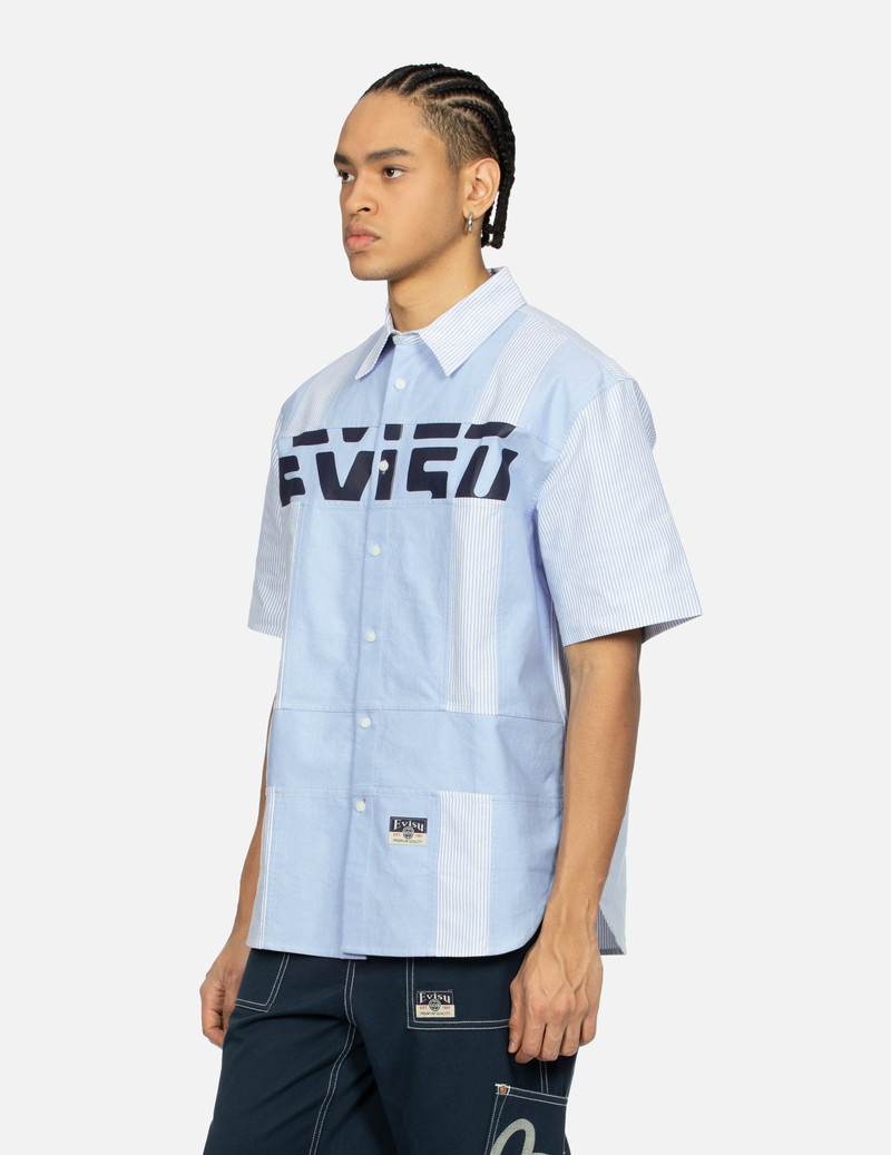 EVISU DECONSTRUCTED LOGO PRINT AND KAMON EMBROIDERY SHORT SLEEVES RELAX FIT SHIRT outlook