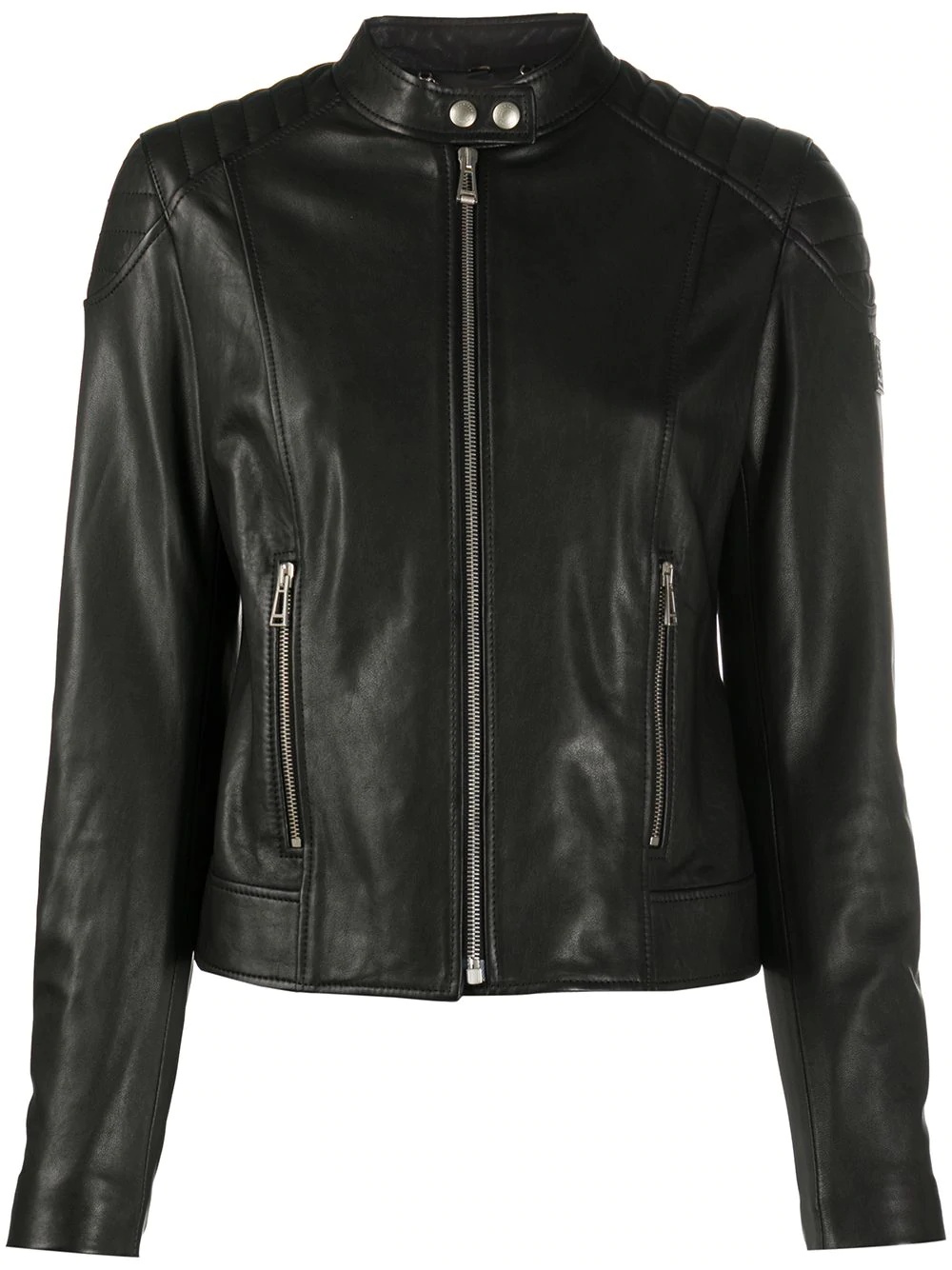 fitted leather biker jacket - 1