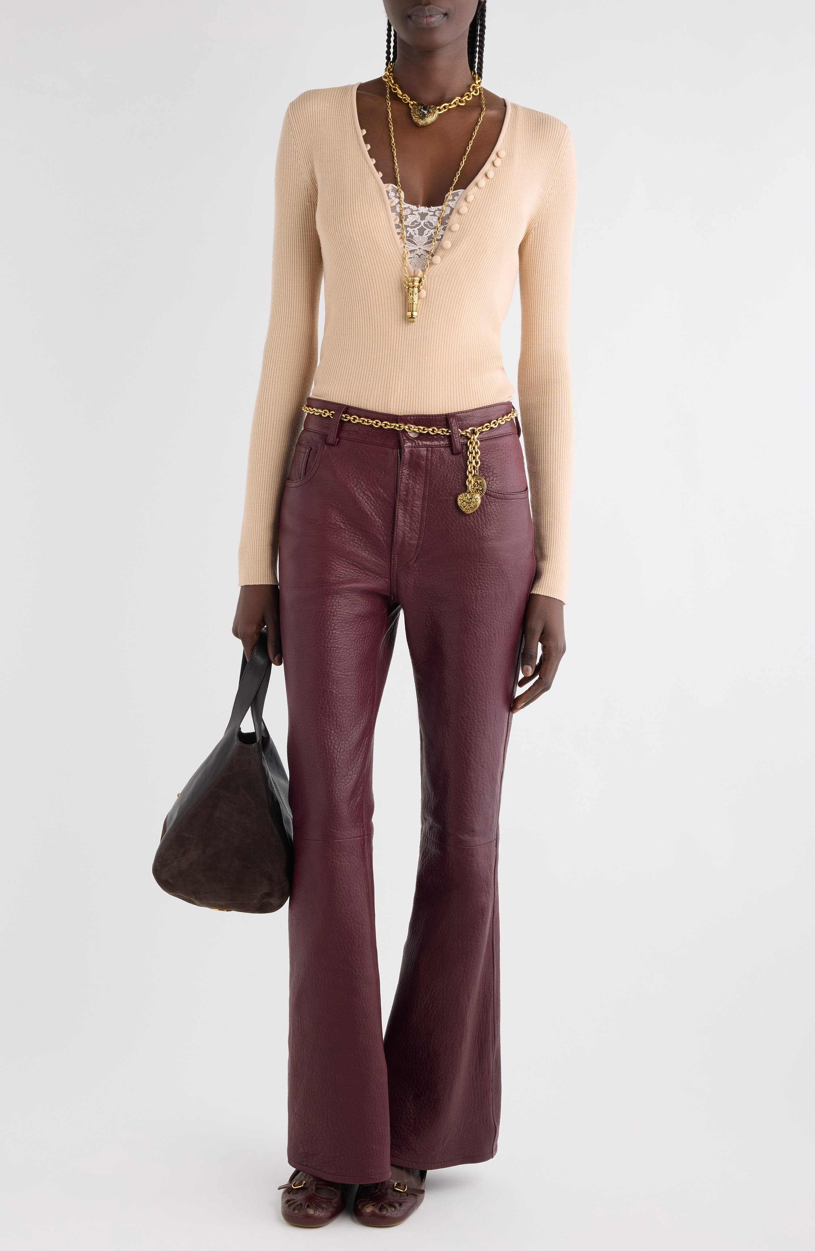 Chloé Fitted Wool Rib Henley Sweater in 6I6 Honey Pink at Nordstrom - 2