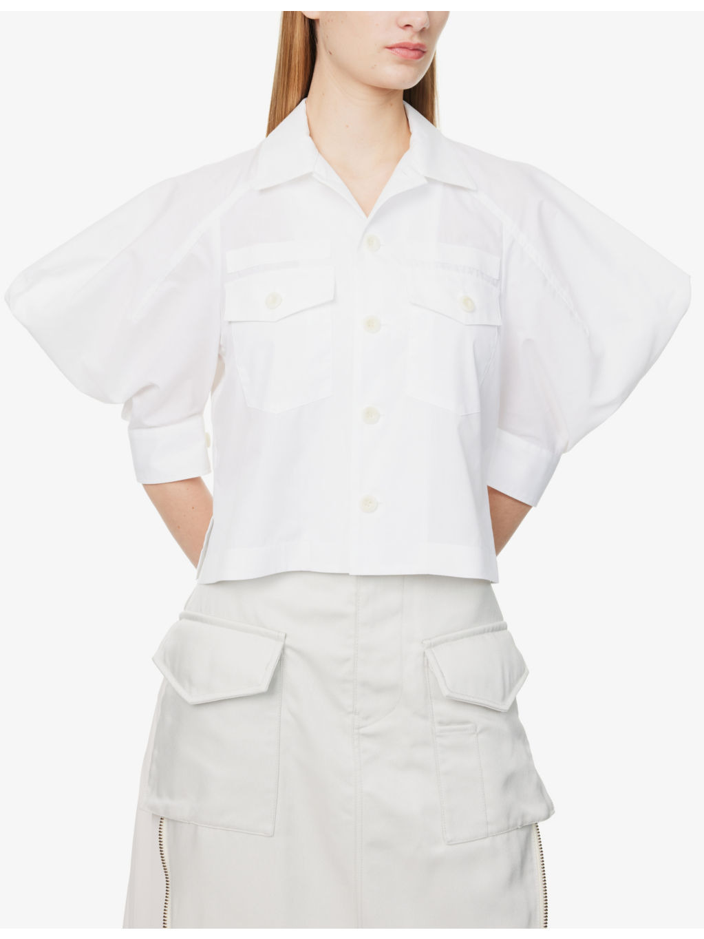 Cropped Puff-Sleeve Cotton-Poplin Shirt - 5