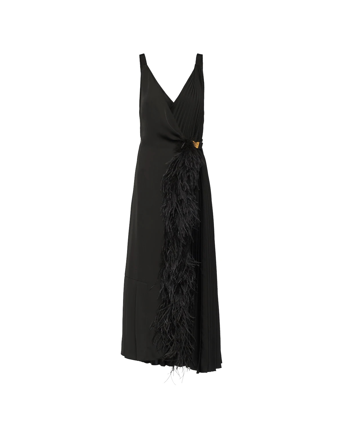 Fluid twill dress with feathers - 1