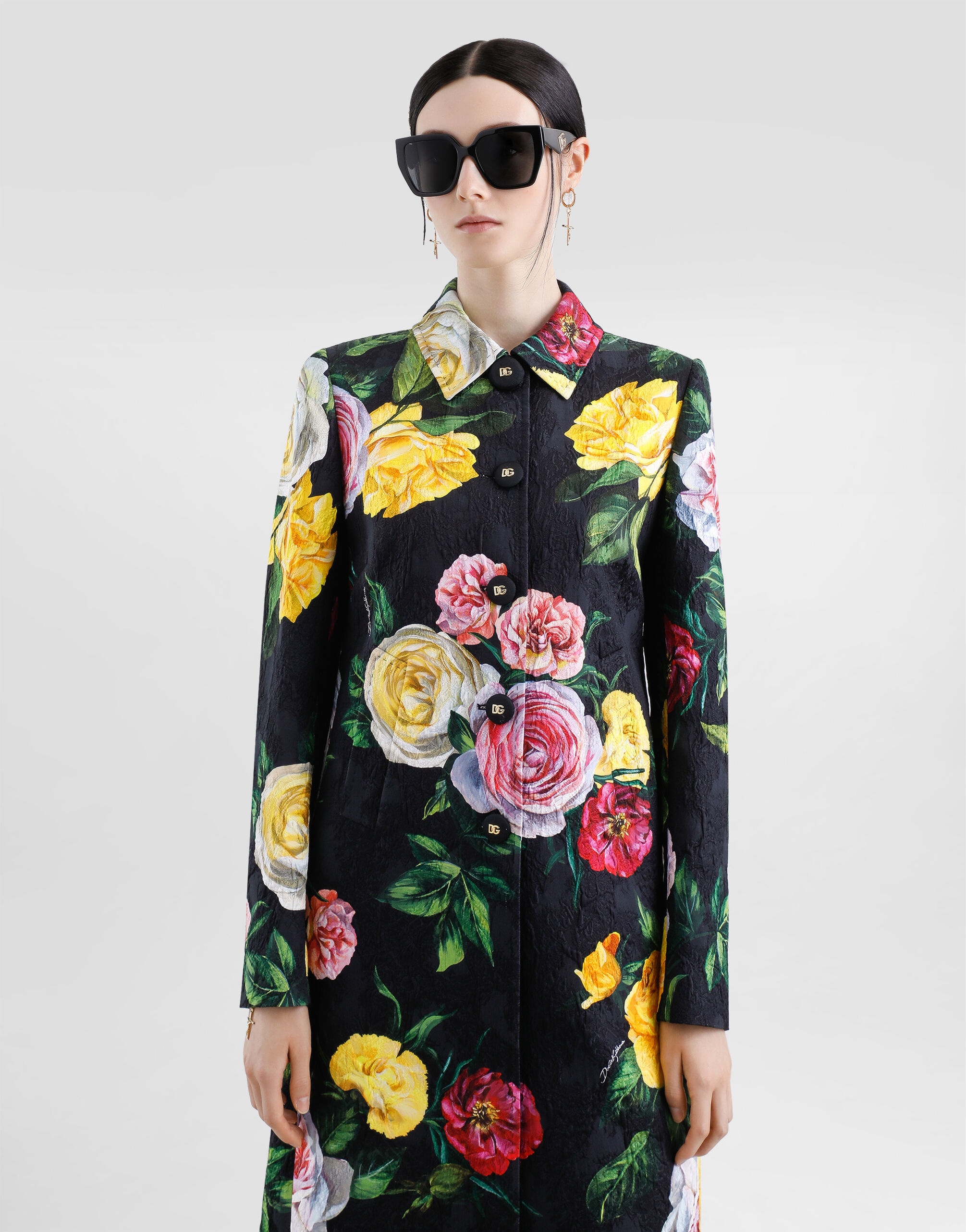 Single-breasted peony and rose-print brocade coat - 4