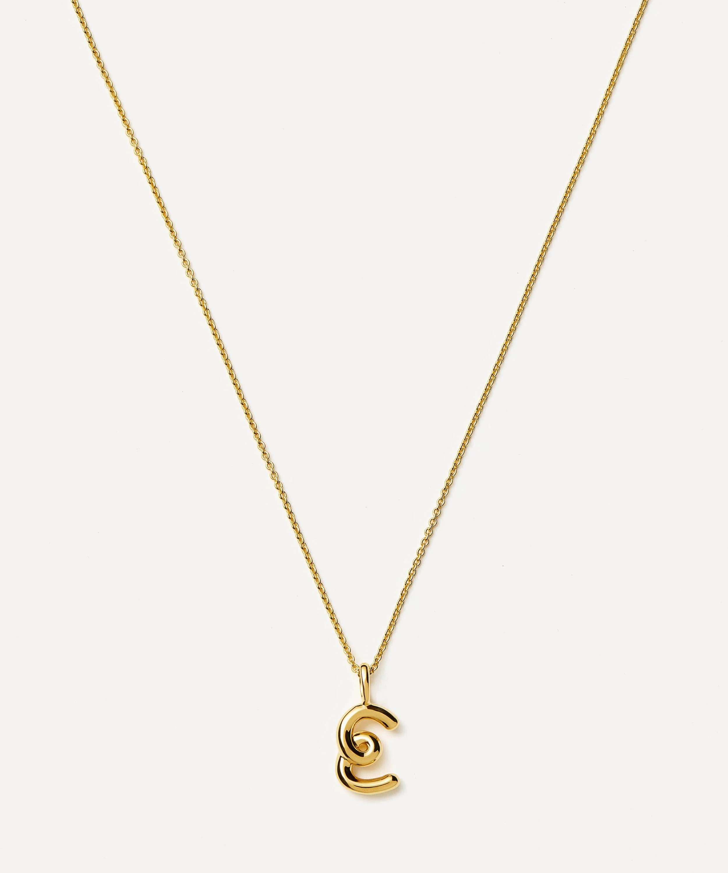18ct Gold-Plated Vermeil Silver Curly Molten Mini E Initial Pendant Necklace - 1