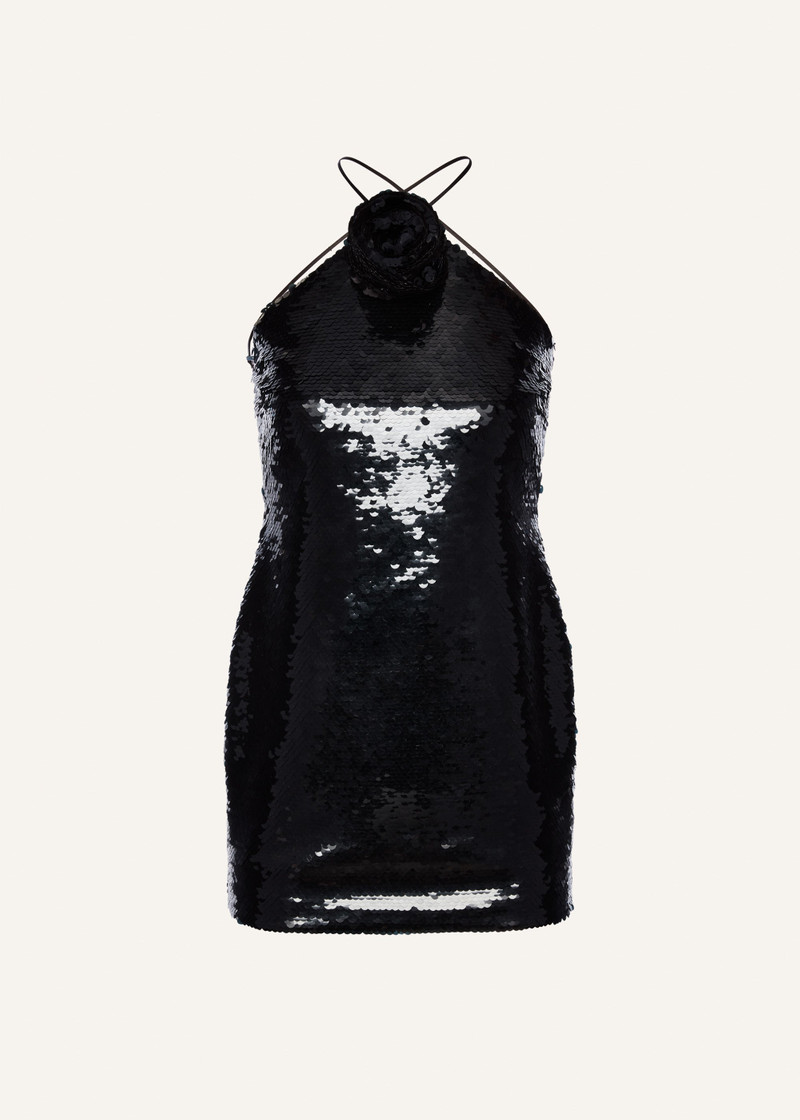 Choker sequin mini dress in black - 1