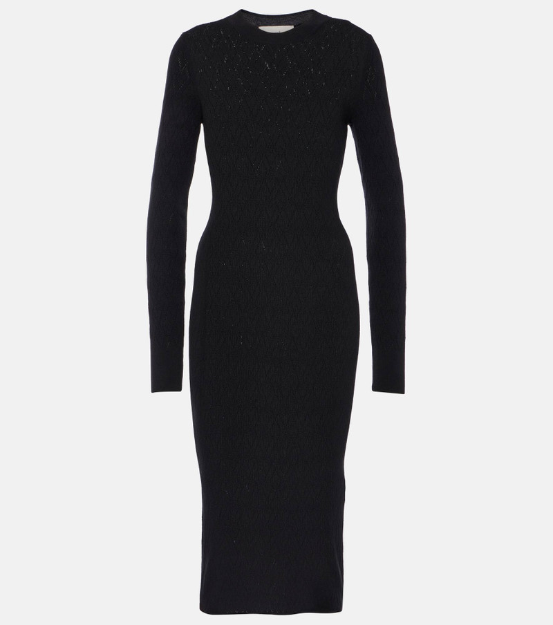 Knitted cotton and wool midi dress - 1