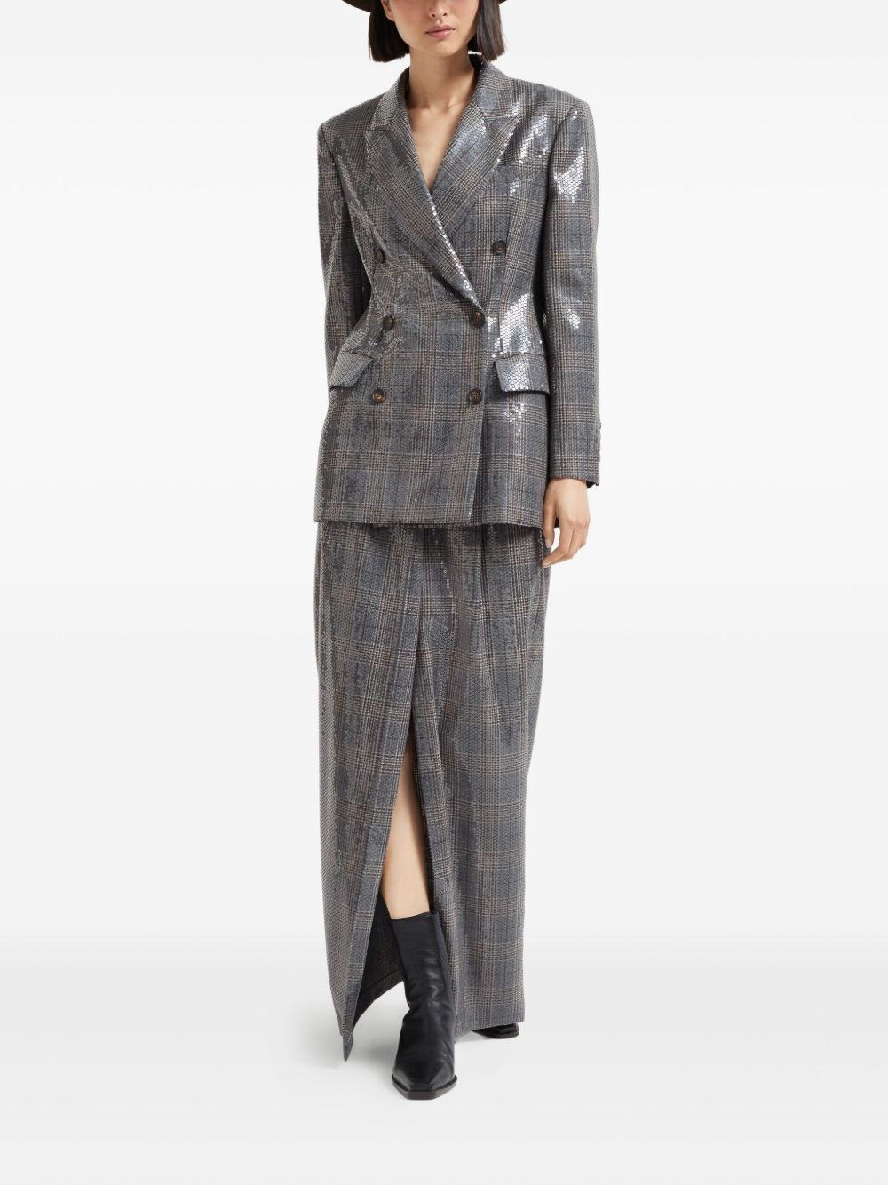 sequin-embellished check-pattern blazer - 2