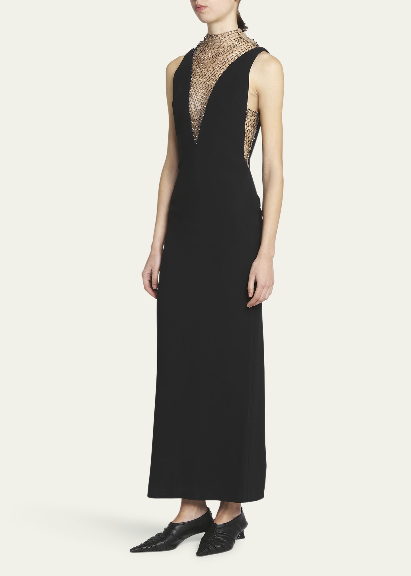 Stella McCartney Deep V-Neck Gown with Rhinestone Netting