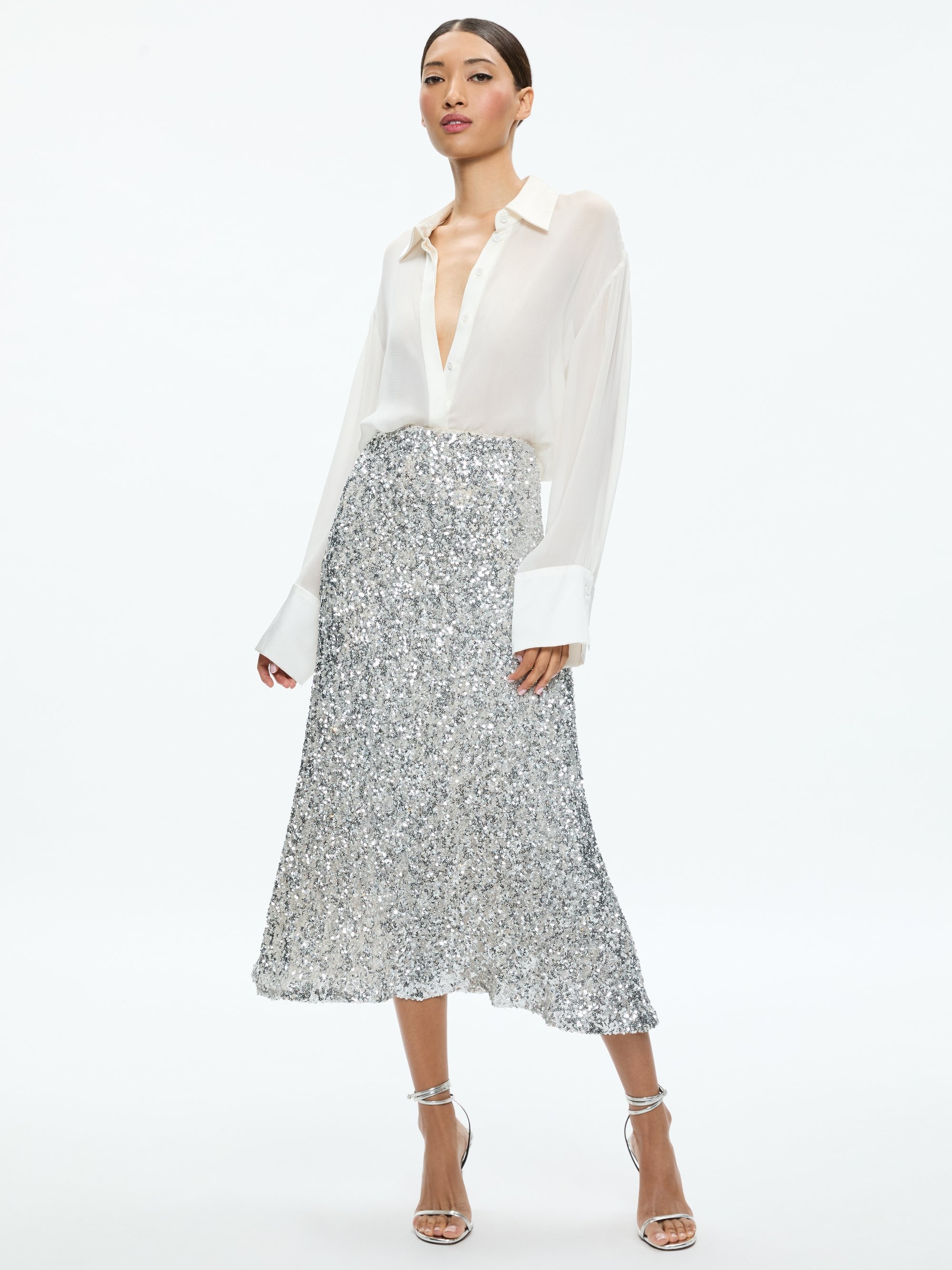 MAEVE SEQUIN KICK FLARE SLIP SKIRT - 3