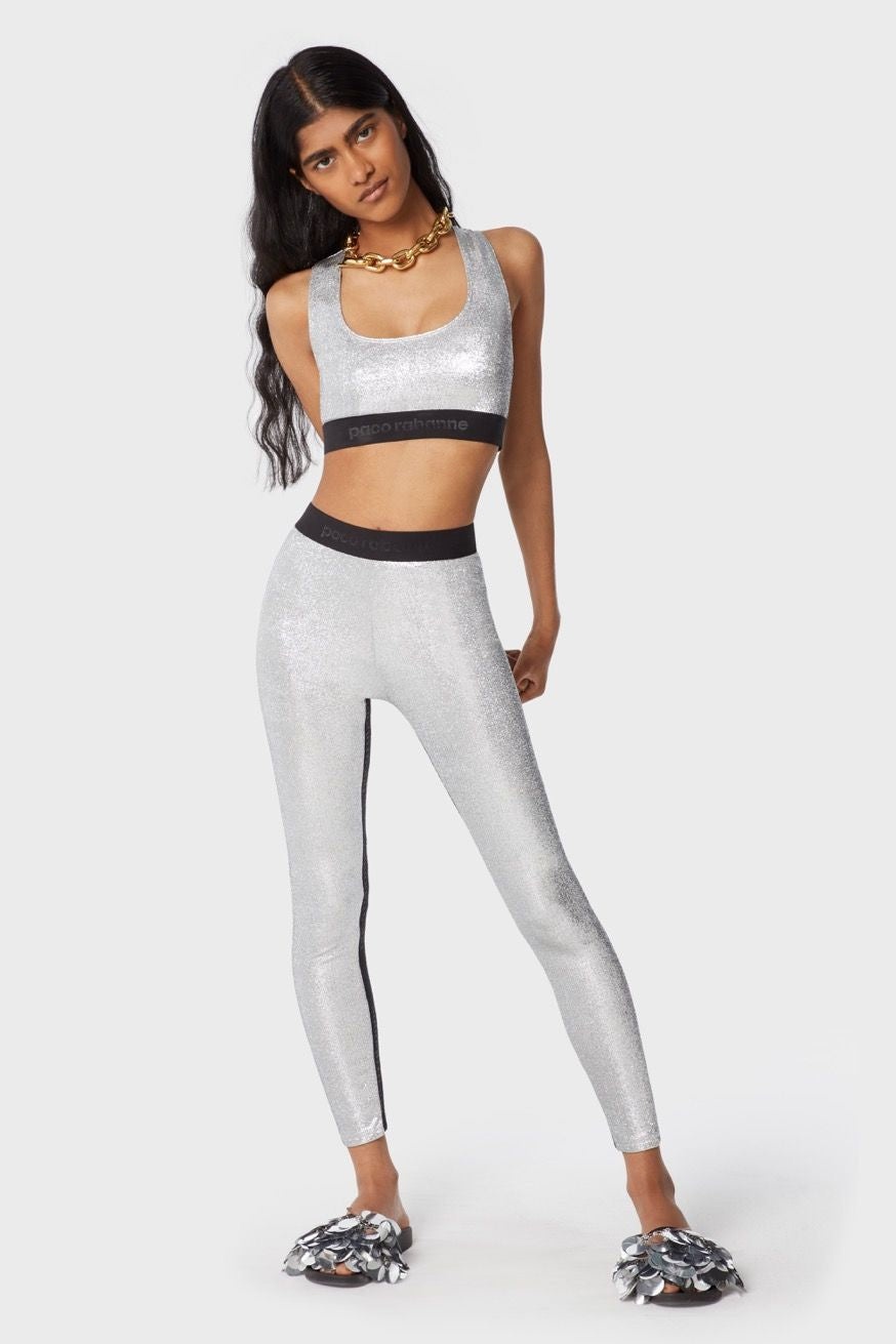 BODYLINE LEGGINGS IN SILVER LUREX JERSEY - 1