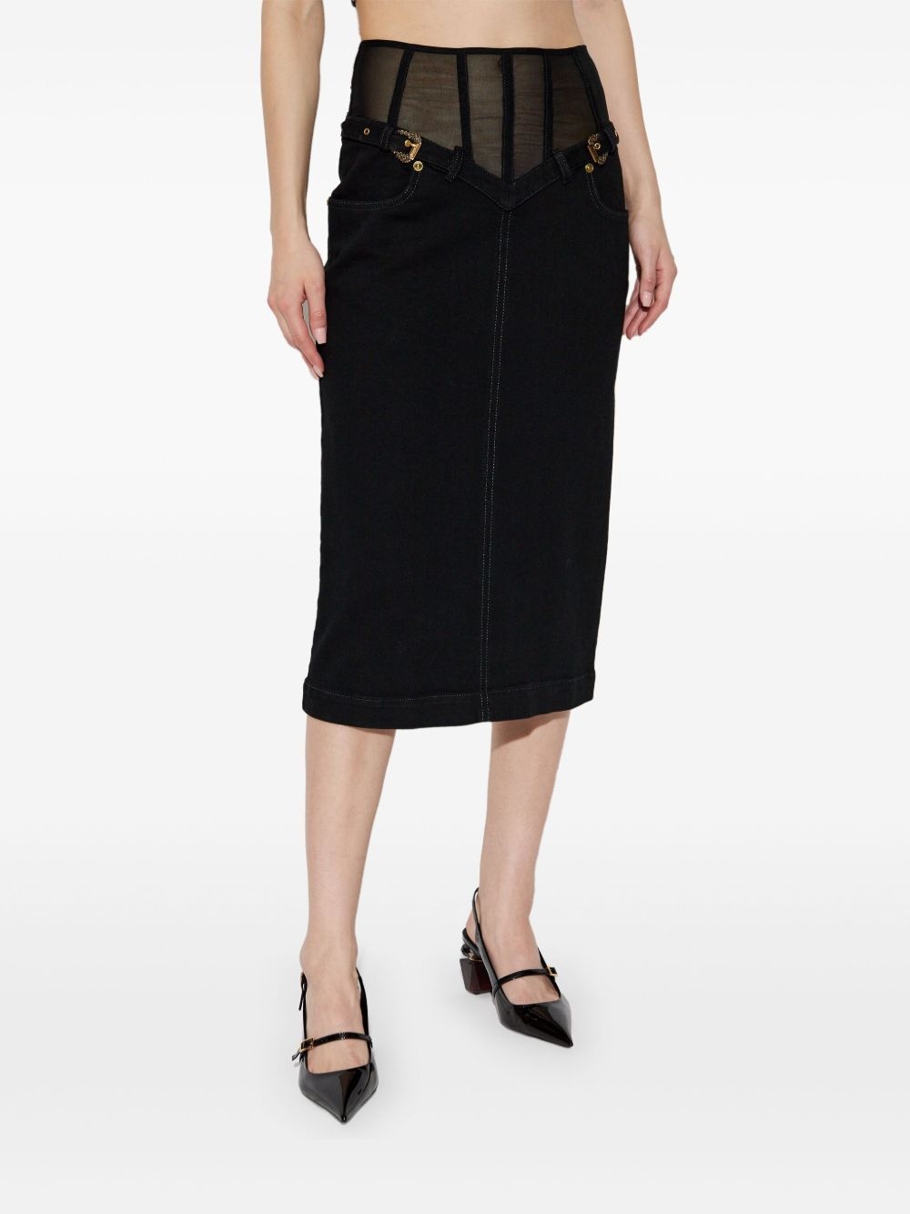 Barocco-buckle denim skirt - 3