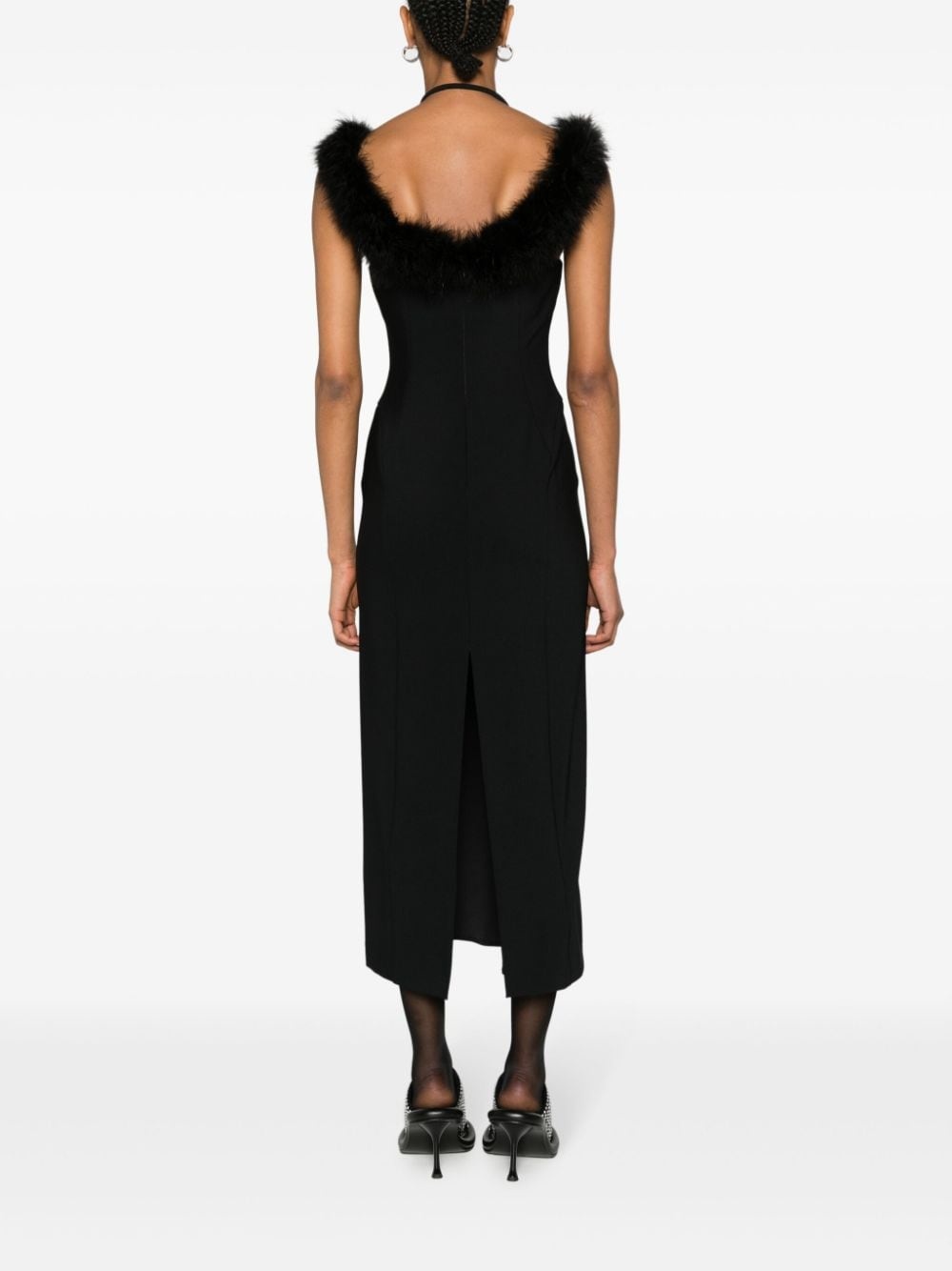 feather-trim midi dress - 4