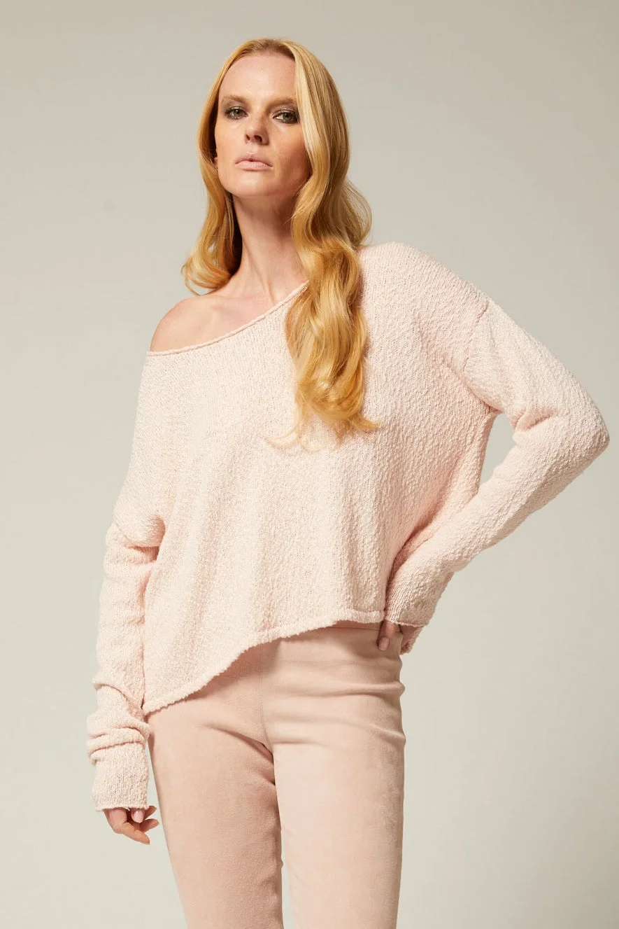 COTTON BOUCLÉ OFF SHOULDER SWEATER - 1
