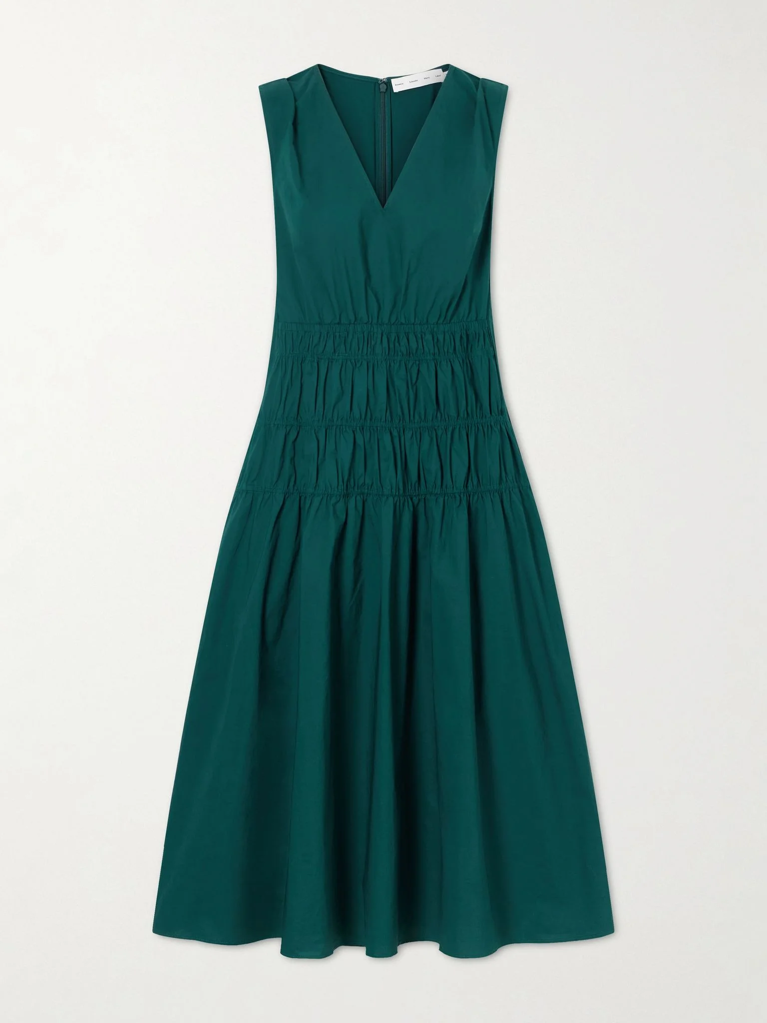 Loren shirred cotton-blend poplin midi dress Green - 1