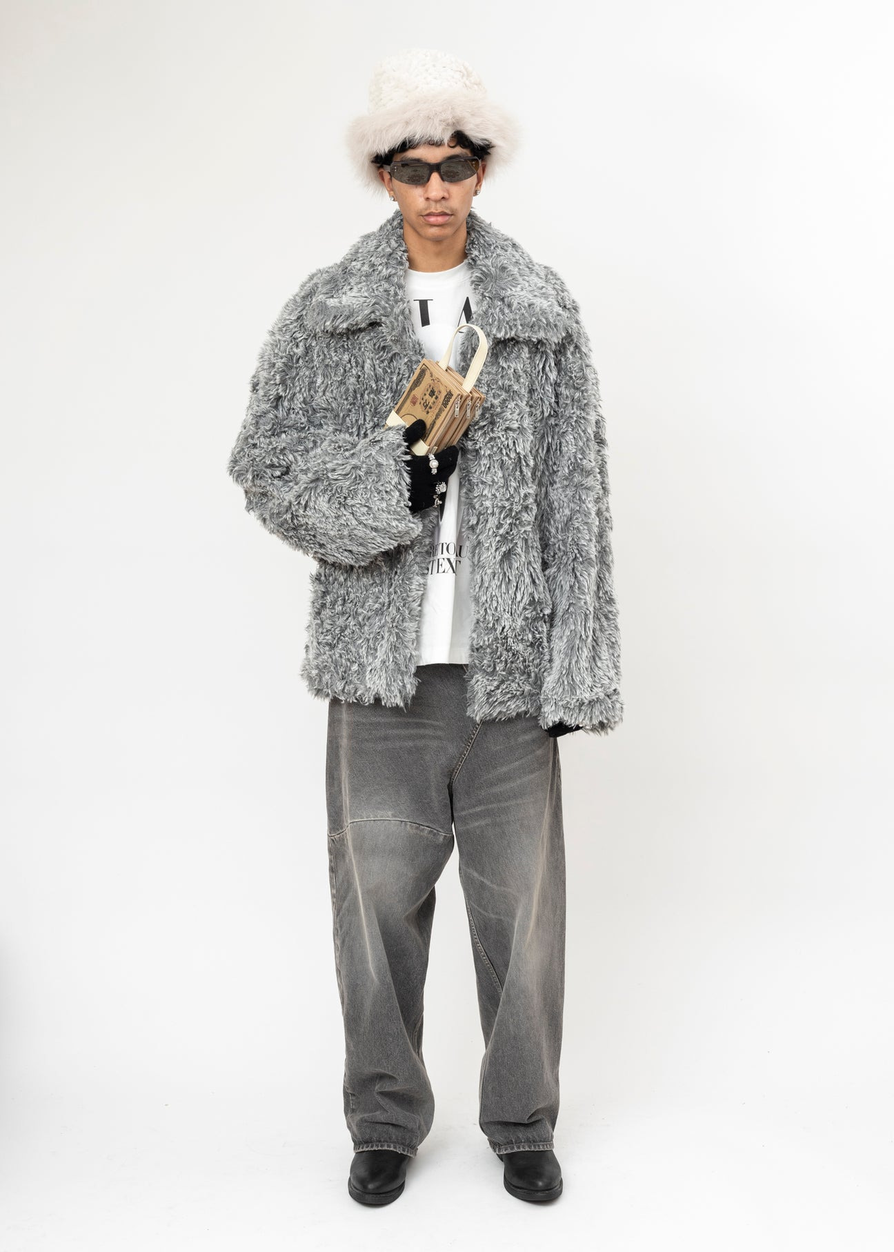 GREY DOUBLET SINISTER MOUTH FAUX FUR JACKET - 6