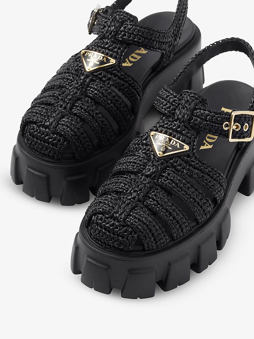 Monolith logo-plaque chunky-sole caged crochet sandals - 5