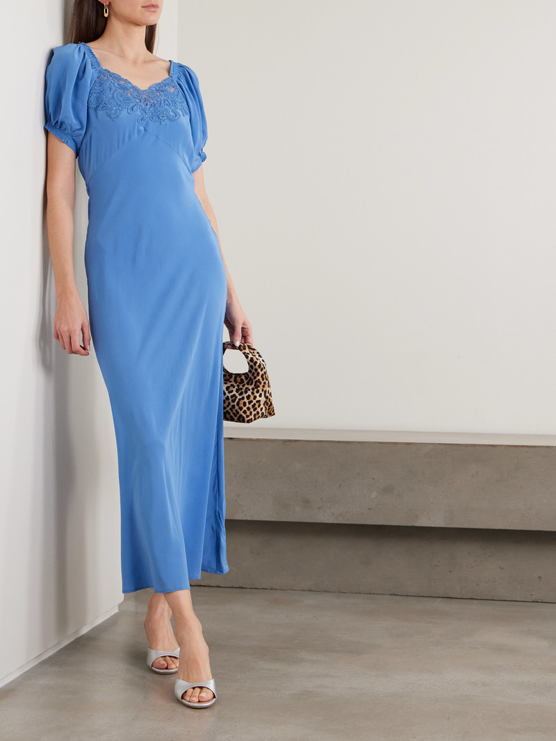 RIXO Ilaria Lace-trimmed Silk Midi Dress outlook
