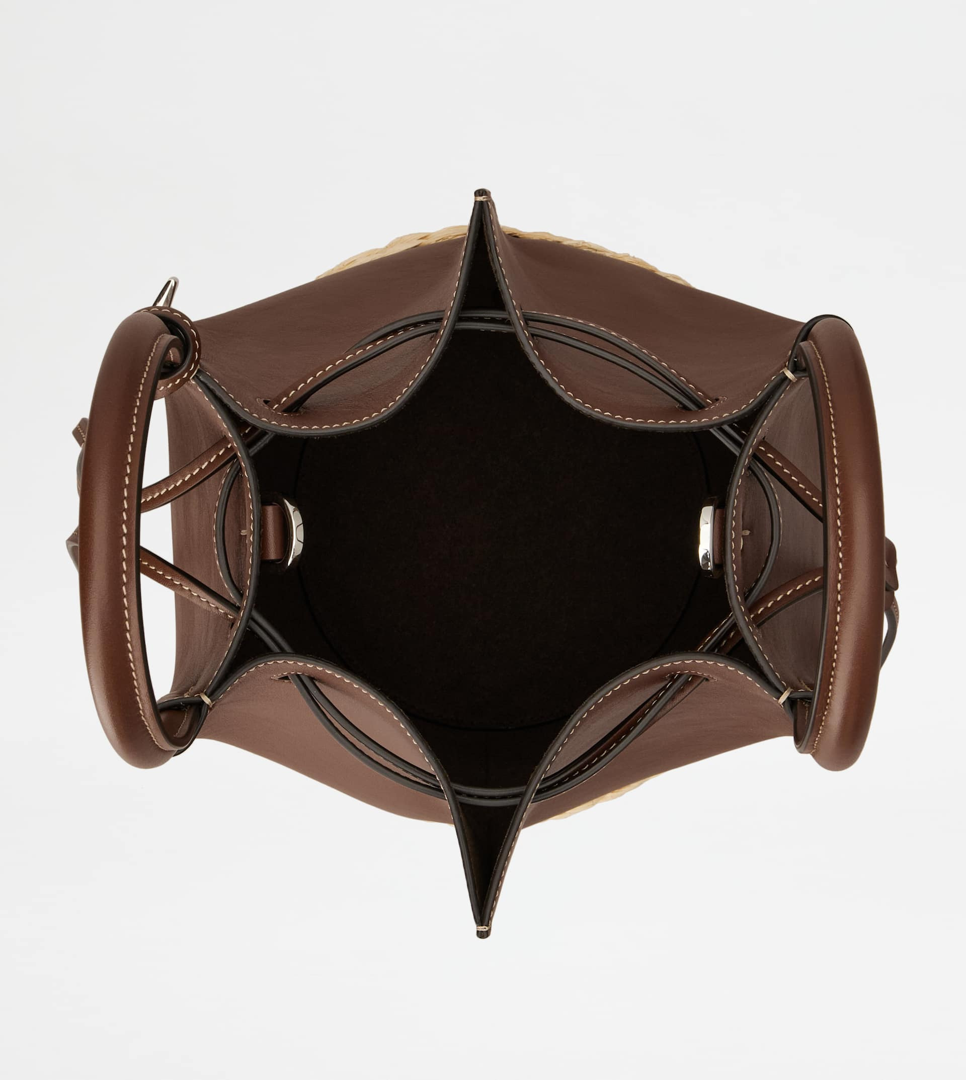 BUCKET BAG IN STRAW AND LEATHER MINI - BROWN, NATURAL - 3