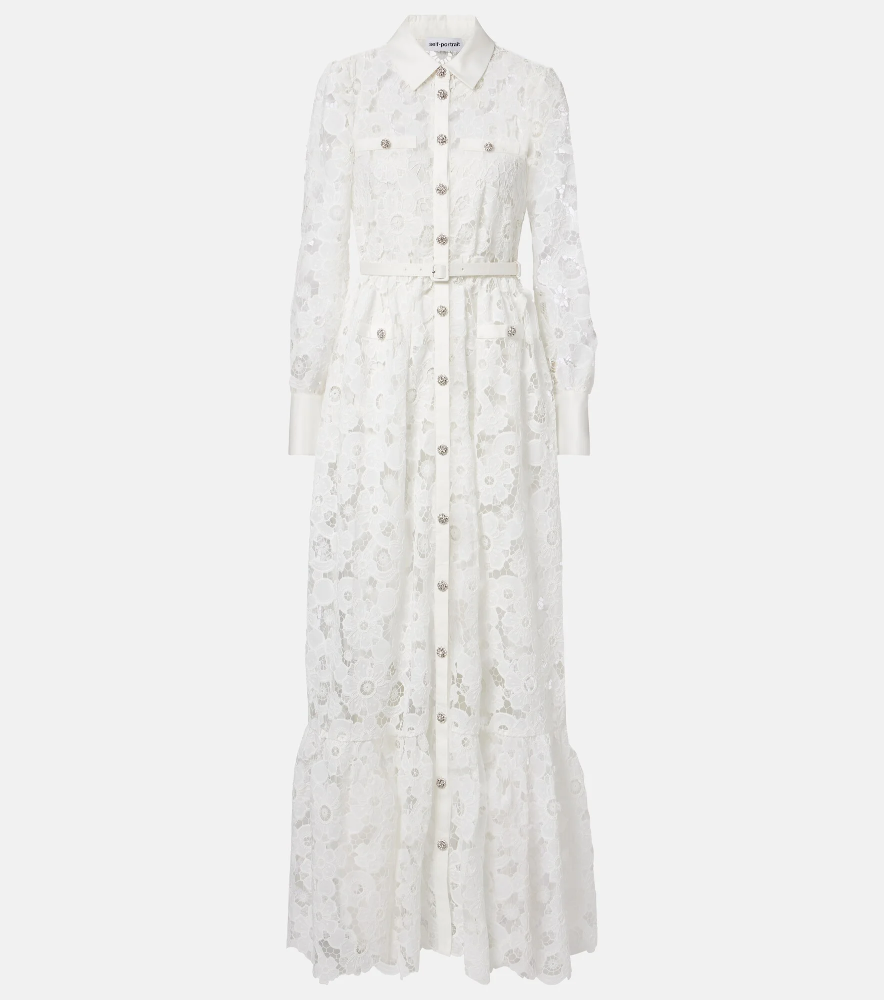 Belted guipure lace shirt dress - 1