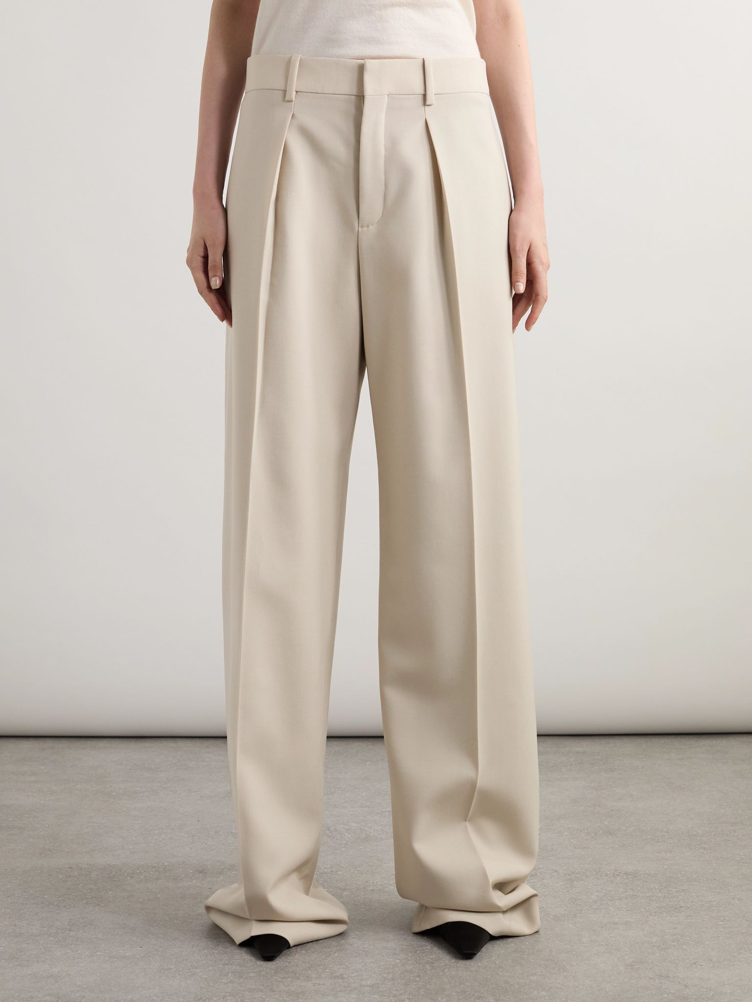 Pleated wool straight-leg pants Beige - 3