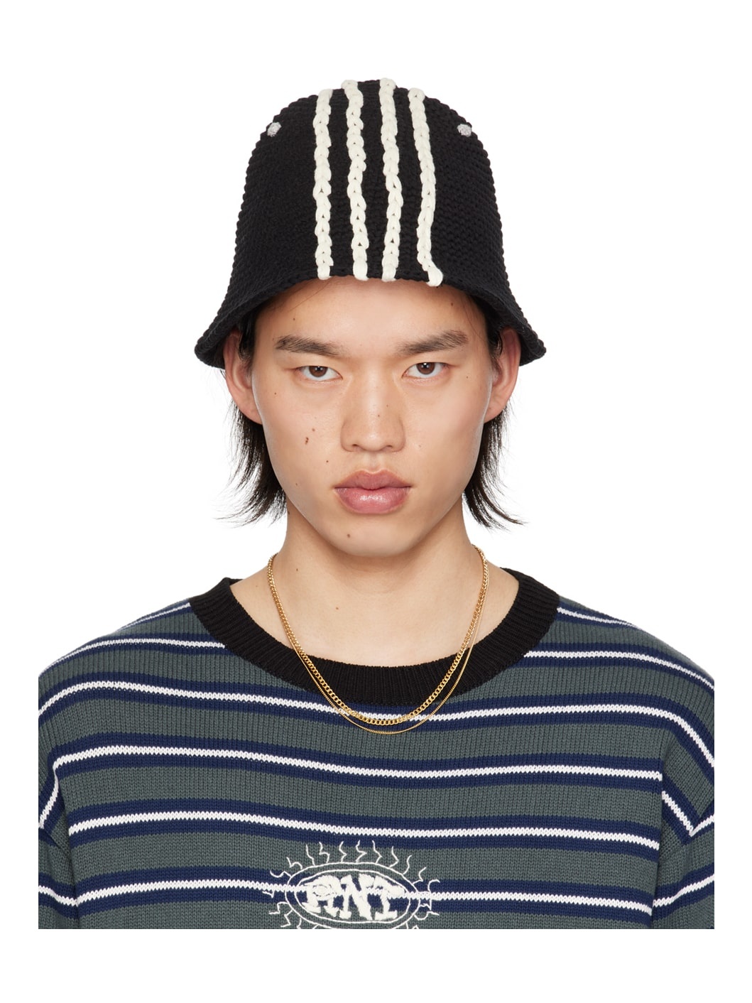 RICE NINE TEN Black Four Lines Bucket Hat | REVERSIBLE