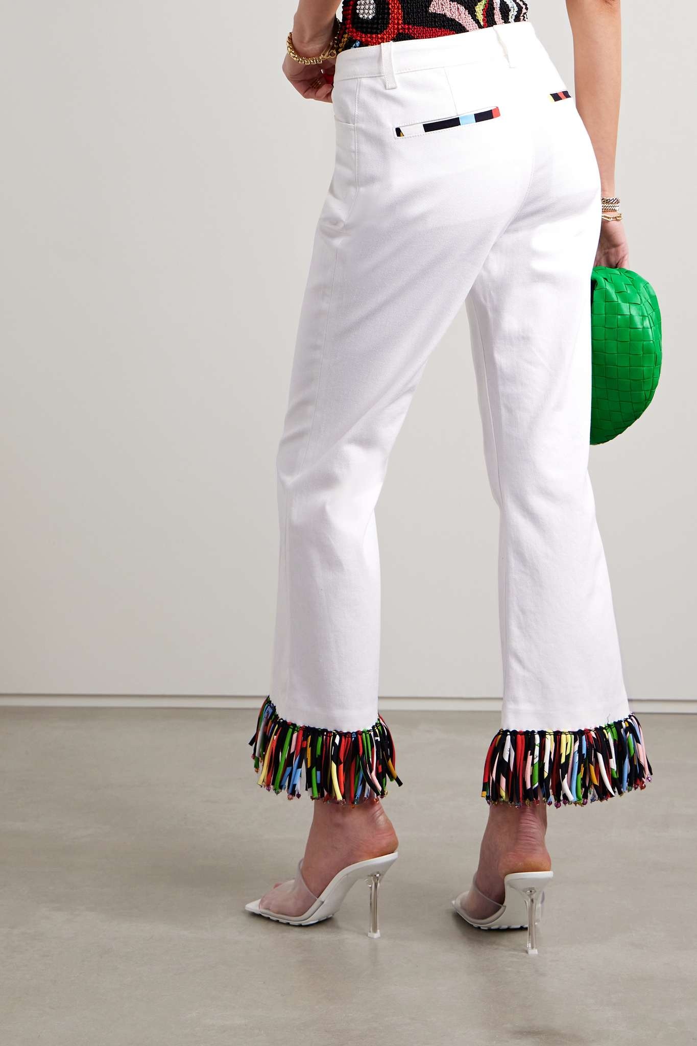 Fringed stretch-cotton drill straight-leg pants - 3