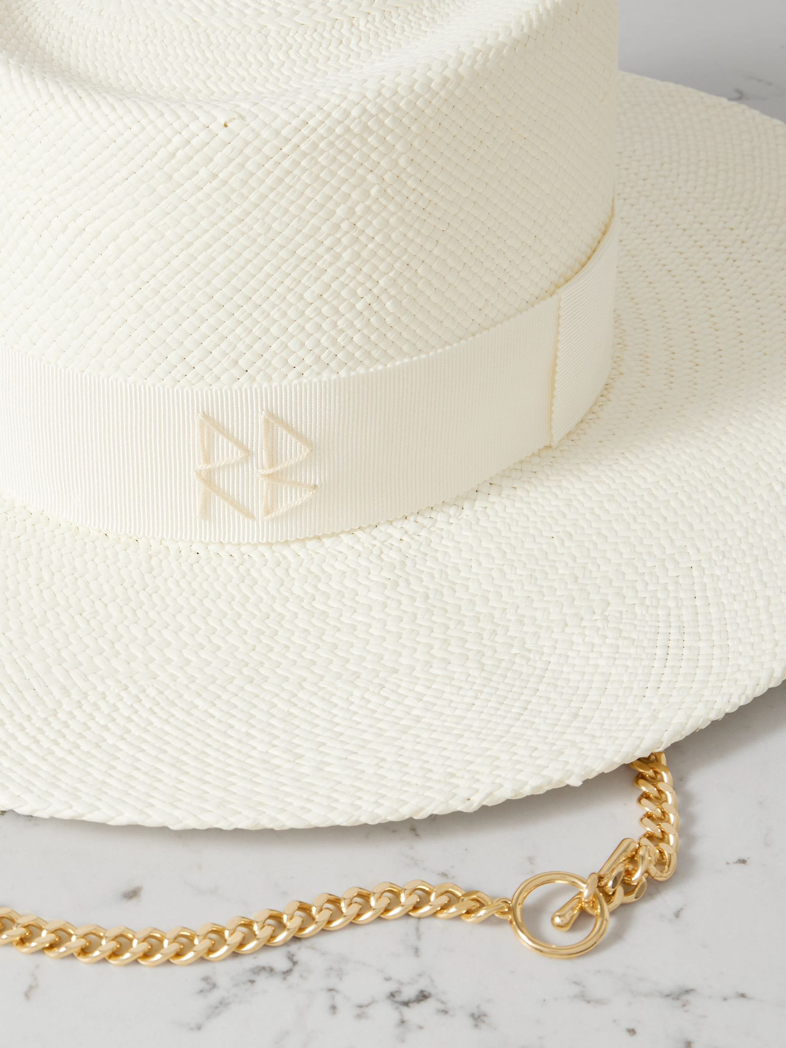 Gambler grosgrain-trimmed embellished straw hat Off-white - 3