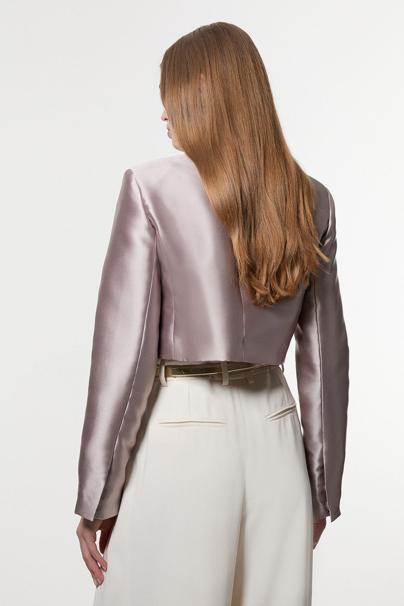 Collared Twill Cropped Woven Jacket 5